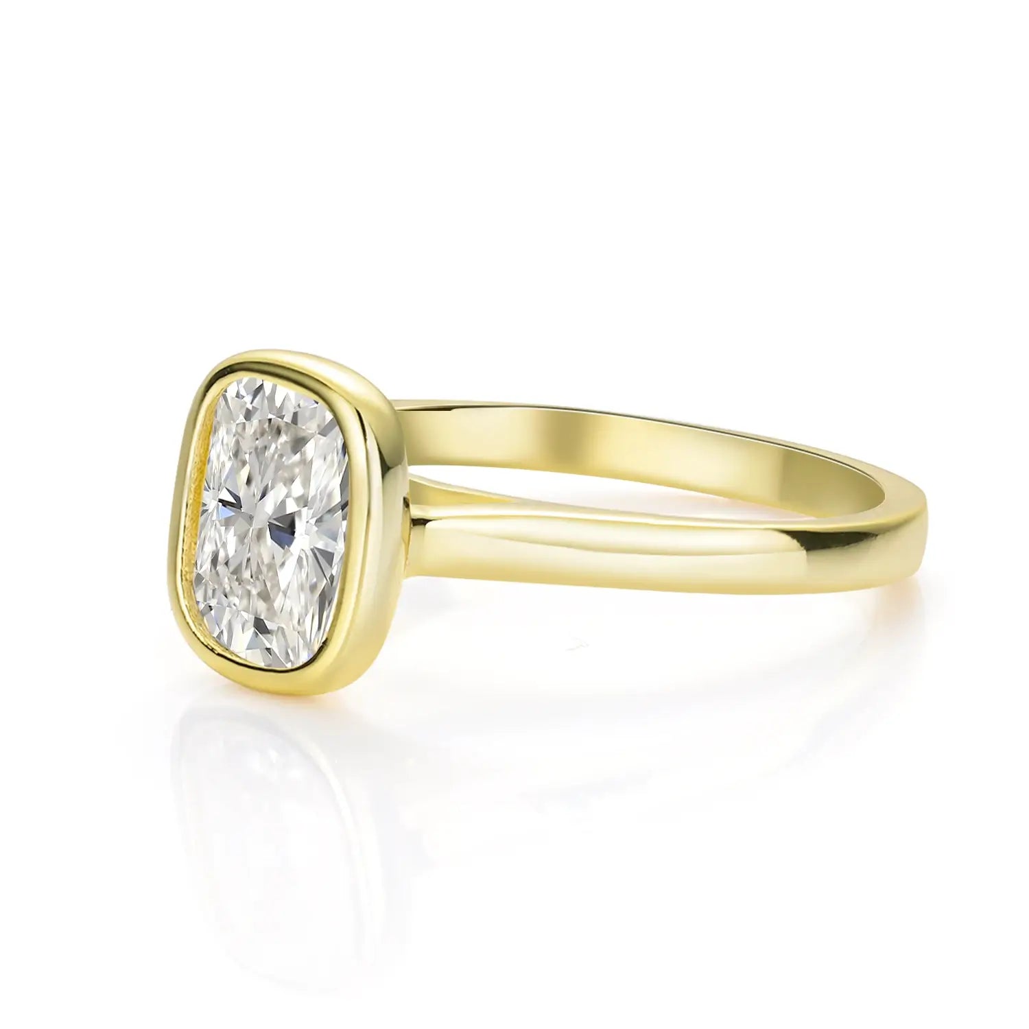 Bezel Set Engagement Ring with 2CT Long Cushion Cut Diamond Hidden Halo