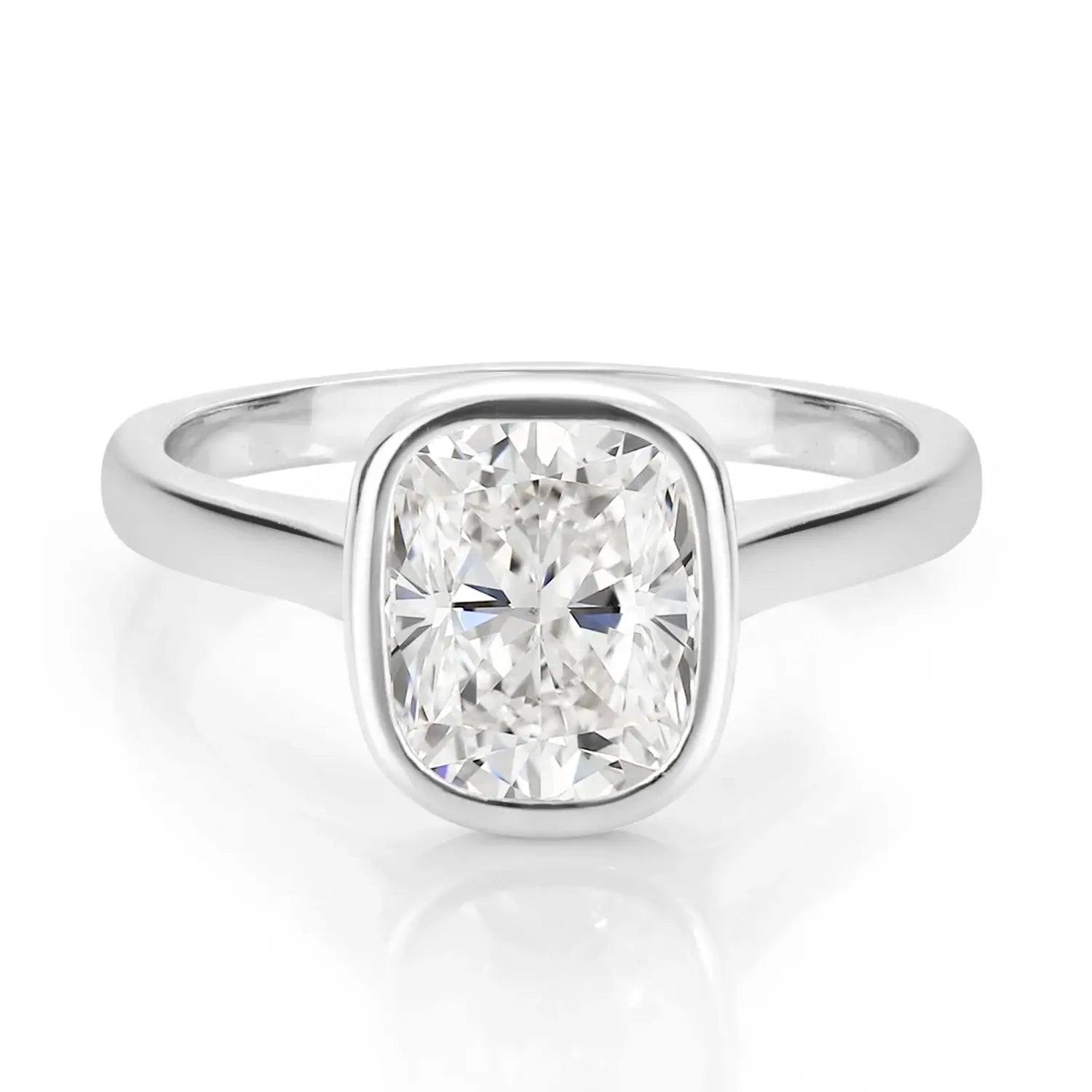 Bezel Set Engagement Ring with 2CT Long Cushion Cut Diamond Hidden Halo