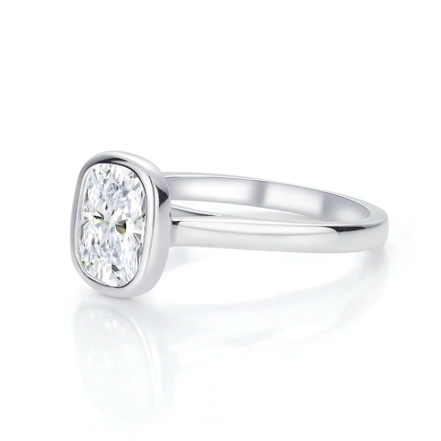 Bezel Set Engagement Ring with 2CT Long Cushion Cut Diamond Hidden Halo