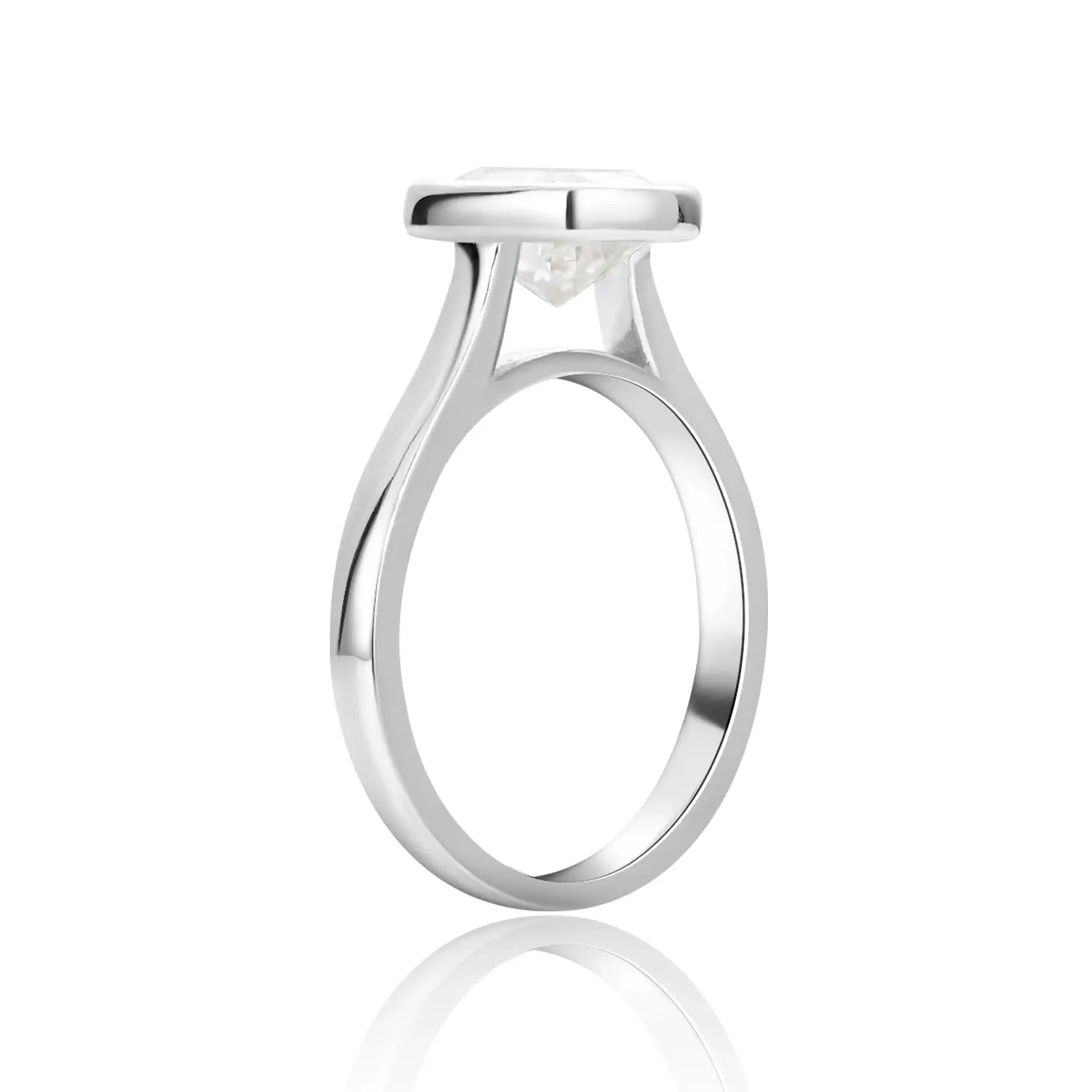 Bezel Set Engagement Ring with 2CT Long Cushion Cut Diamond Hidden Halo