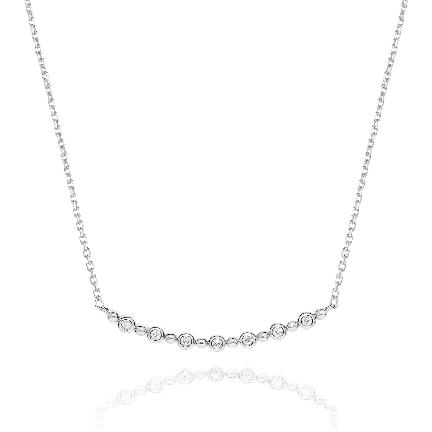 14K Gold Plated Round Bezel Moissanite Curved Necklace