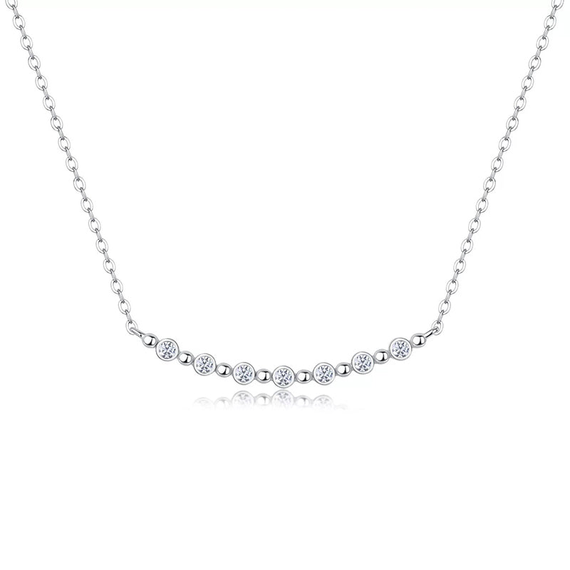 14K Gold Plated Round Bezel Moissanite Curved Necklace