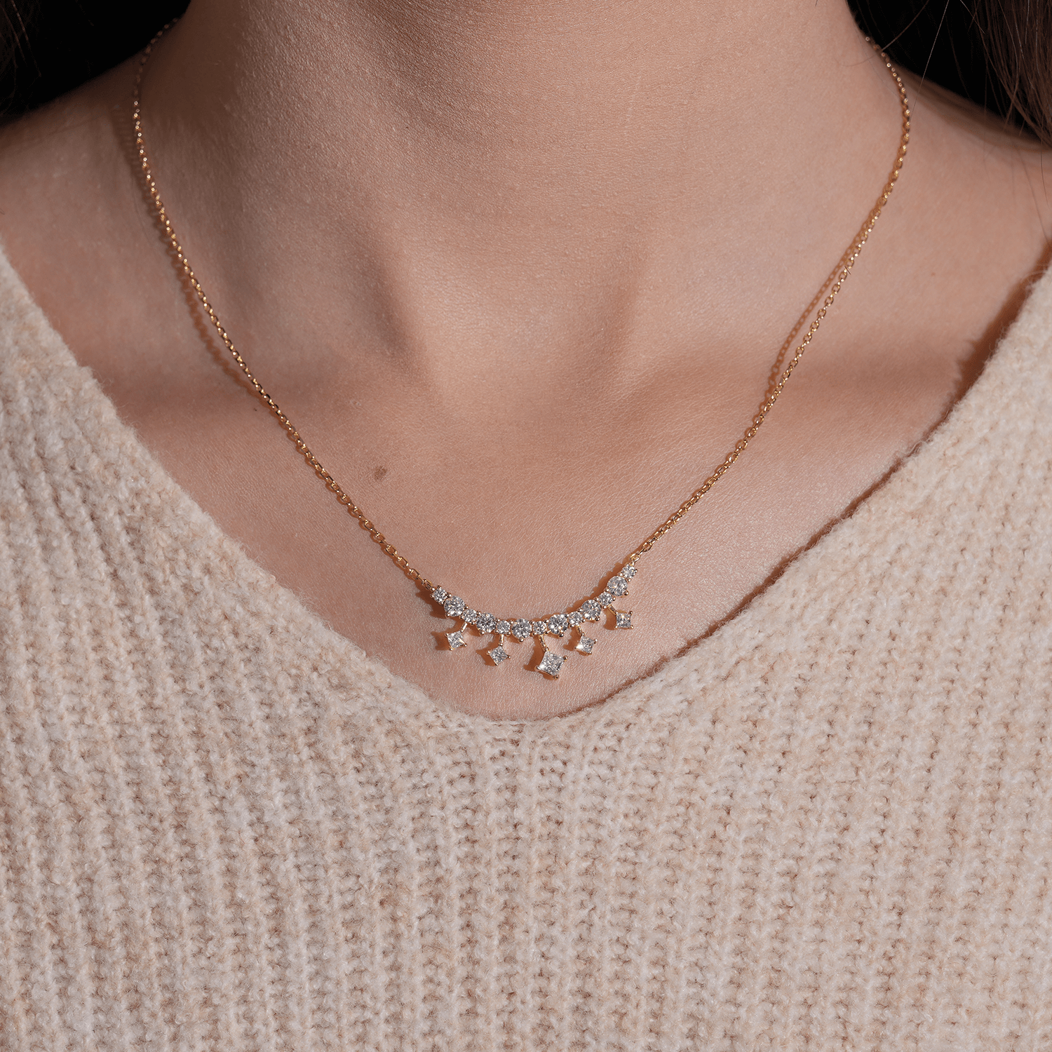 14K Gold Plated Radiant Orbit Moissanite Necklace