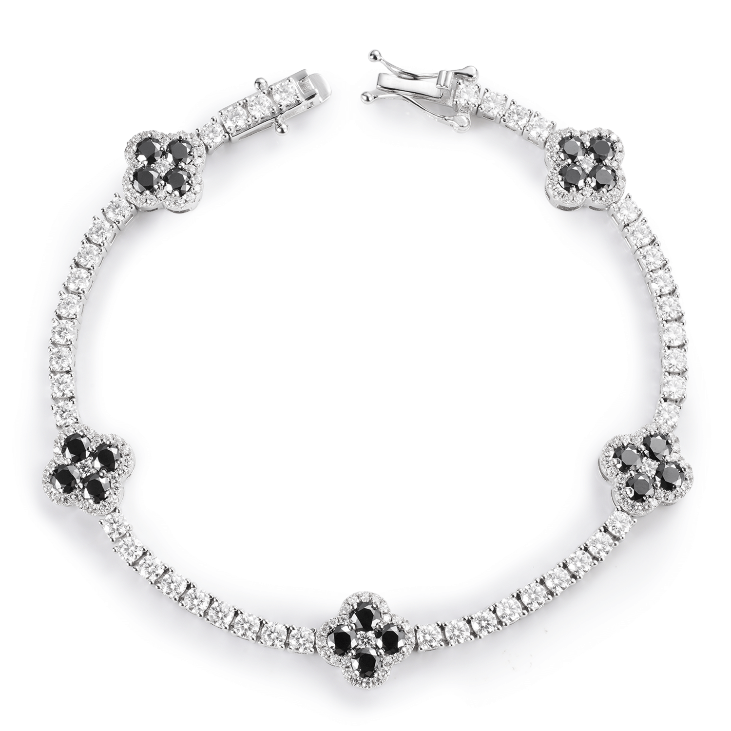 Black and White Moissanite Diamond Clover Tennis Bracelet