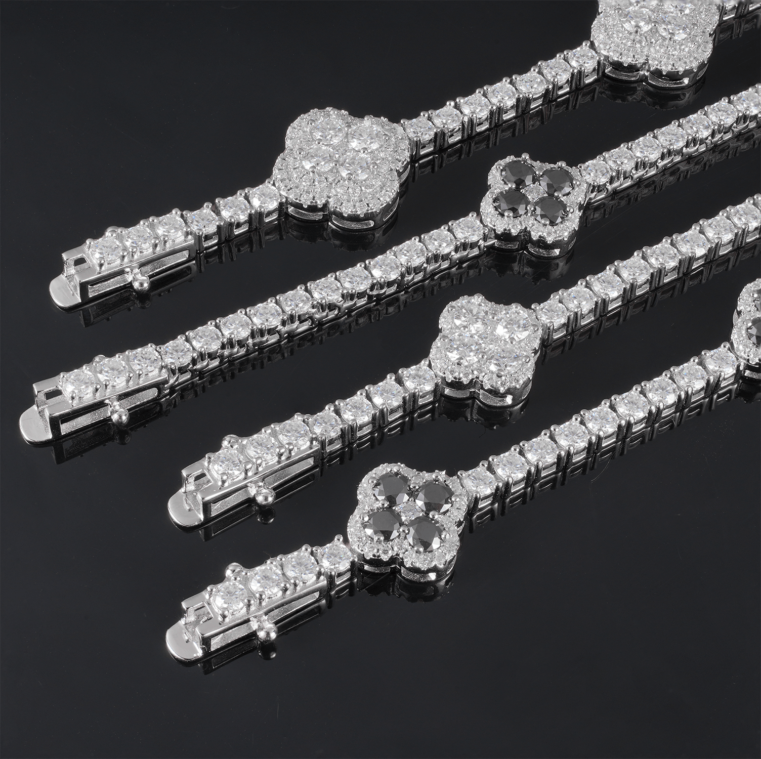Black and White Moissanite Diamond Clover Tennis Bracelet