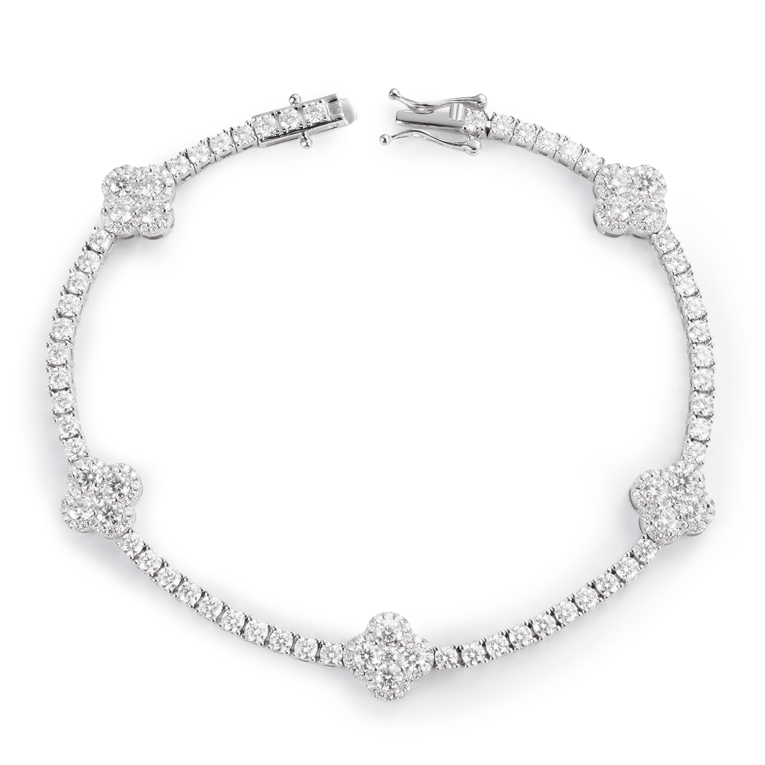 Black and White Moissanite Diamond Clover Tennis Bracelet
