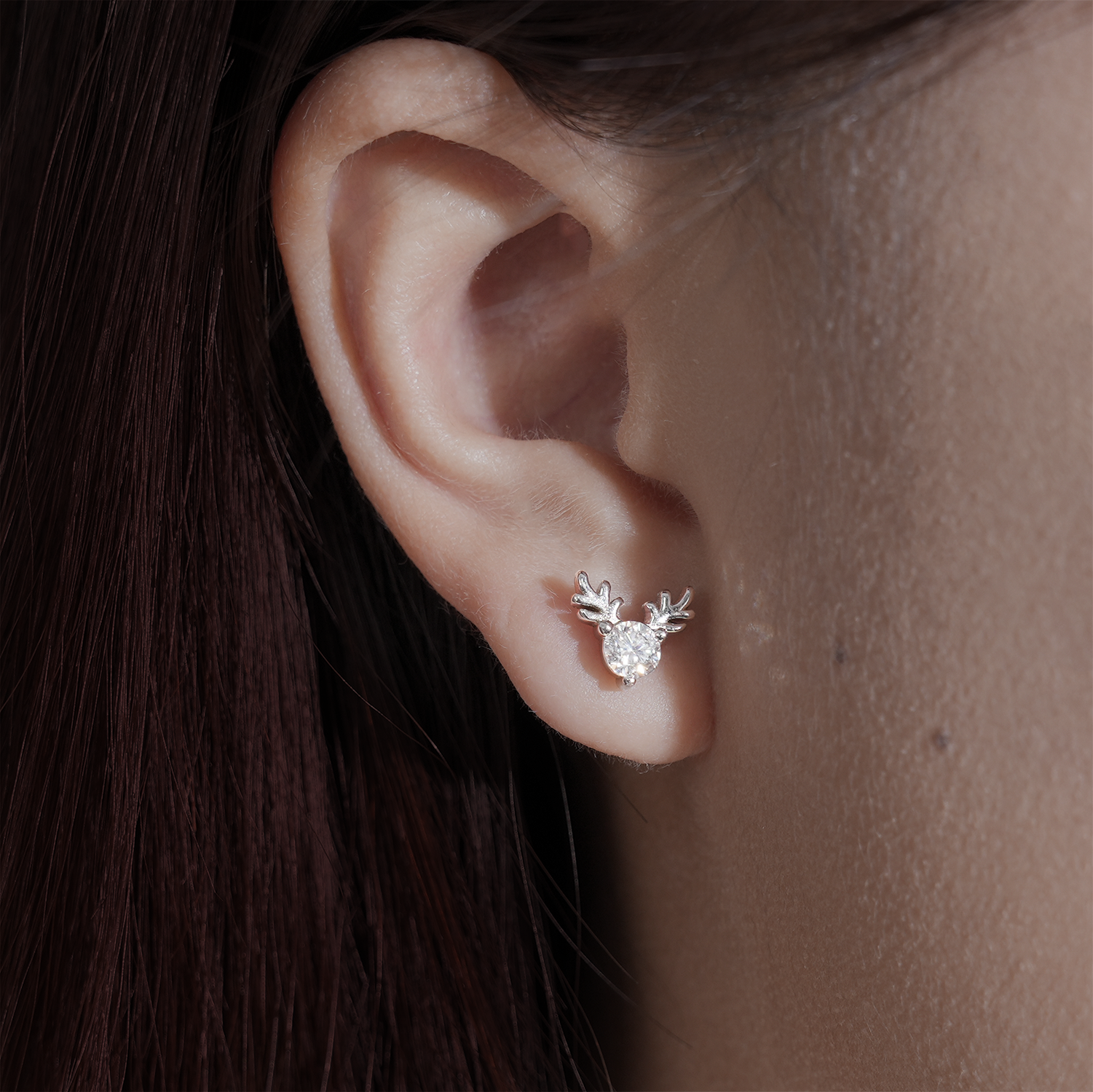 Christmas Dear Round Cut Moissanite Butterfly Back Earrings