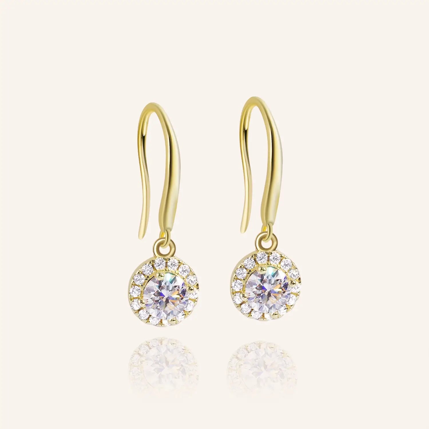 Luxe Halo Round Moissanite Hook Earrings