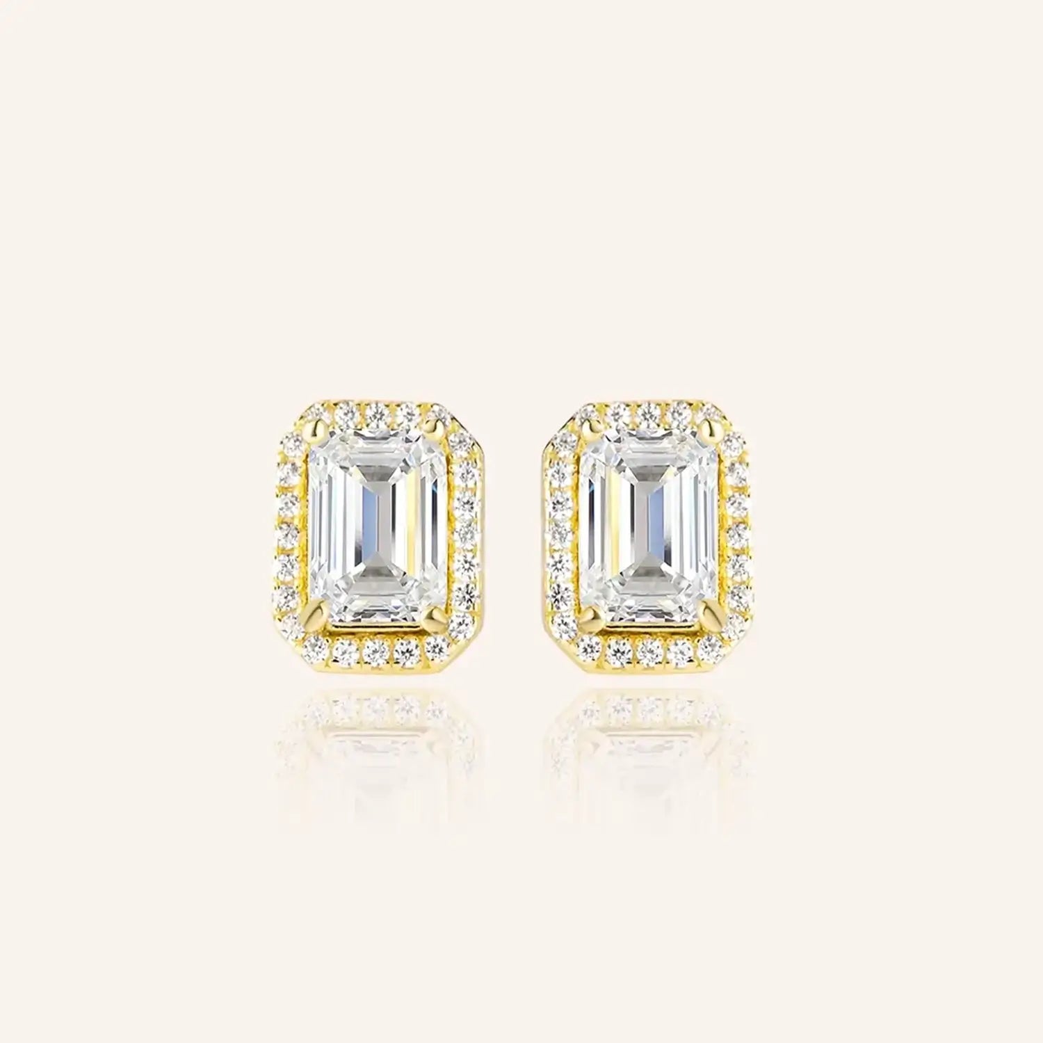 Luxe Halo Emerald Cut Moissanite Butterfly Back Earrings