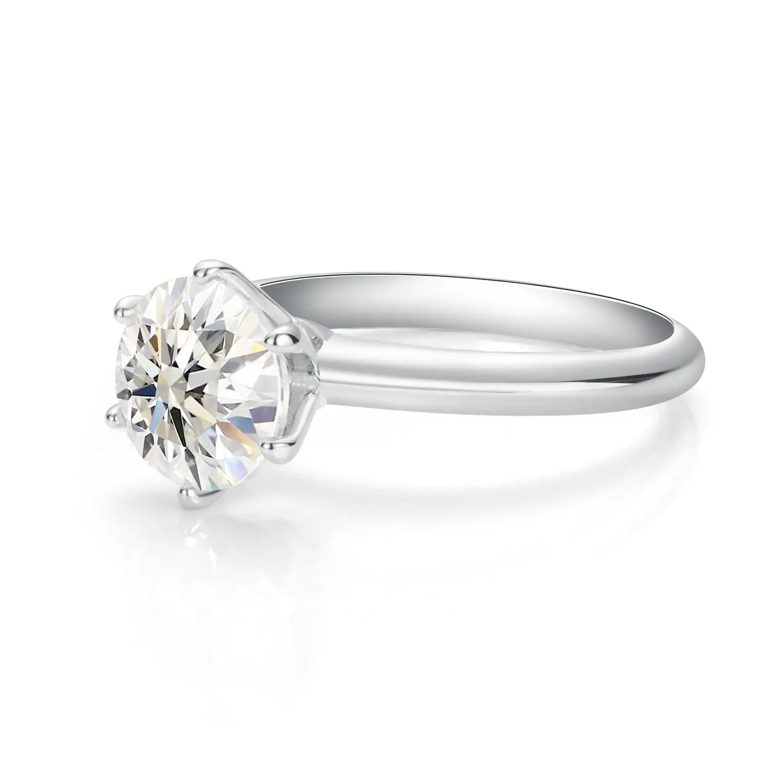 1CT Round Cut Classic Six-Prong Moissanite Diamond Engagement Ring