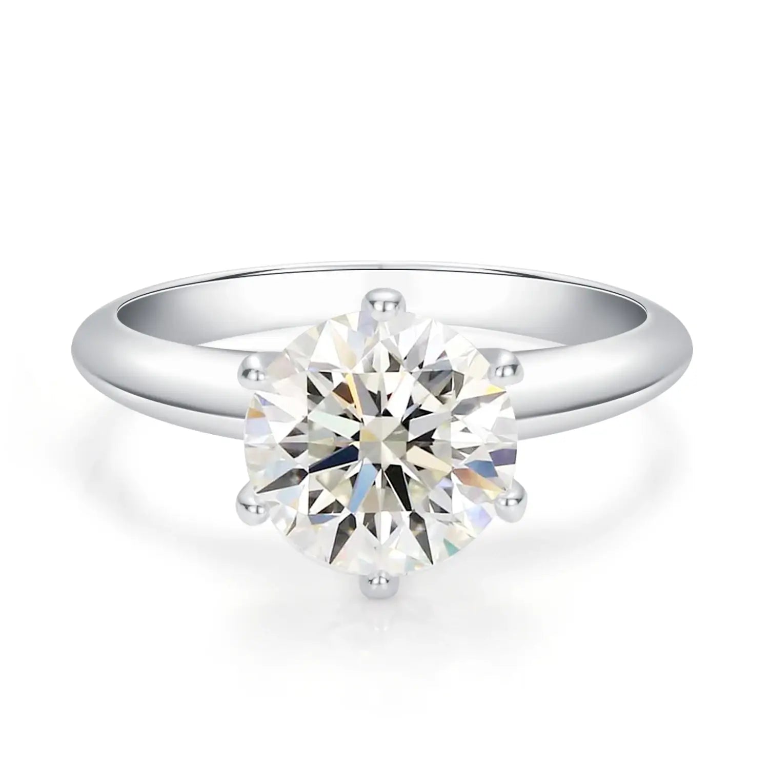1CT 2CT 3CT Round Cut Classic Six-Prong Moissanite Diamond Engagement Ring