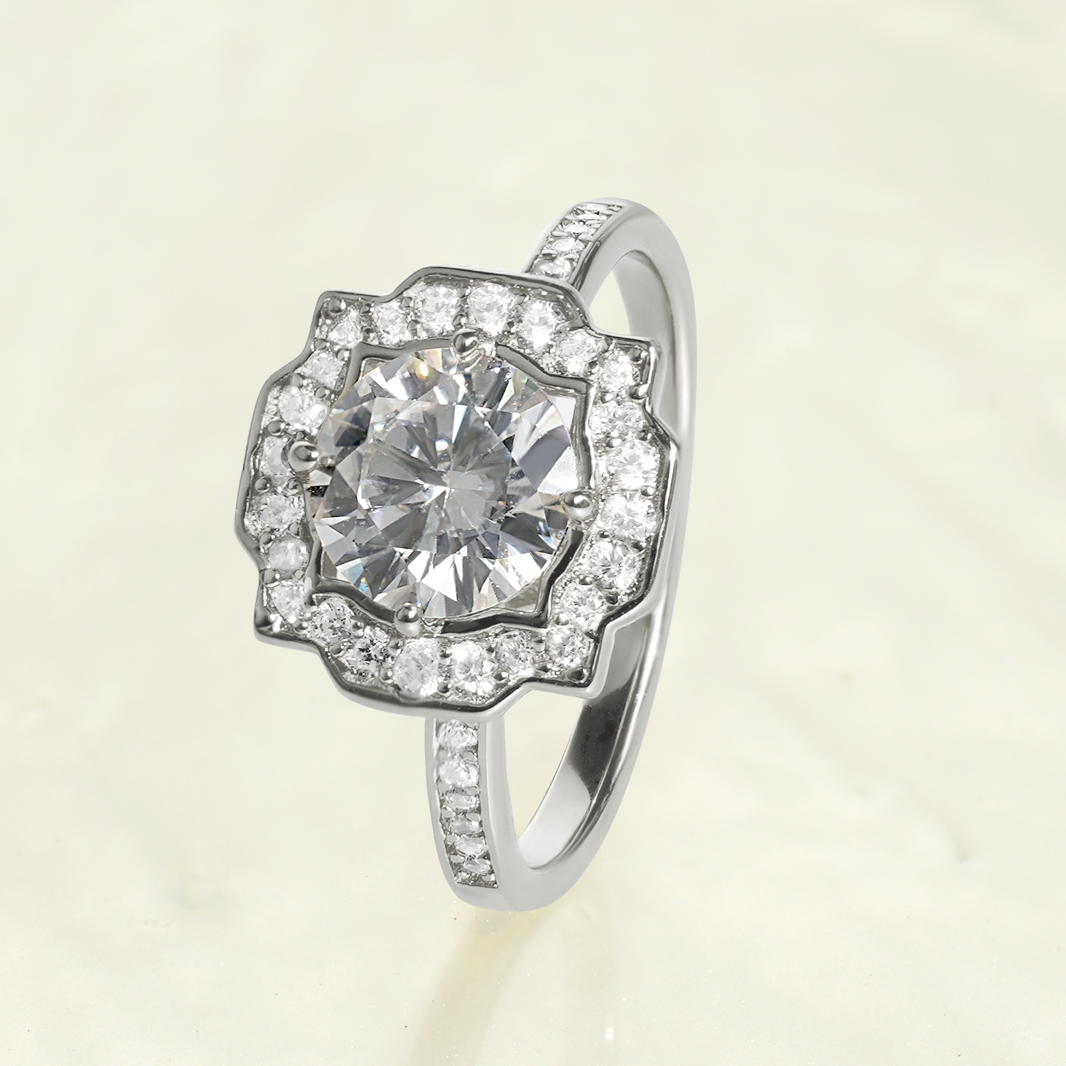 1CT Round Cut Moissanite Antique Engagement Ring