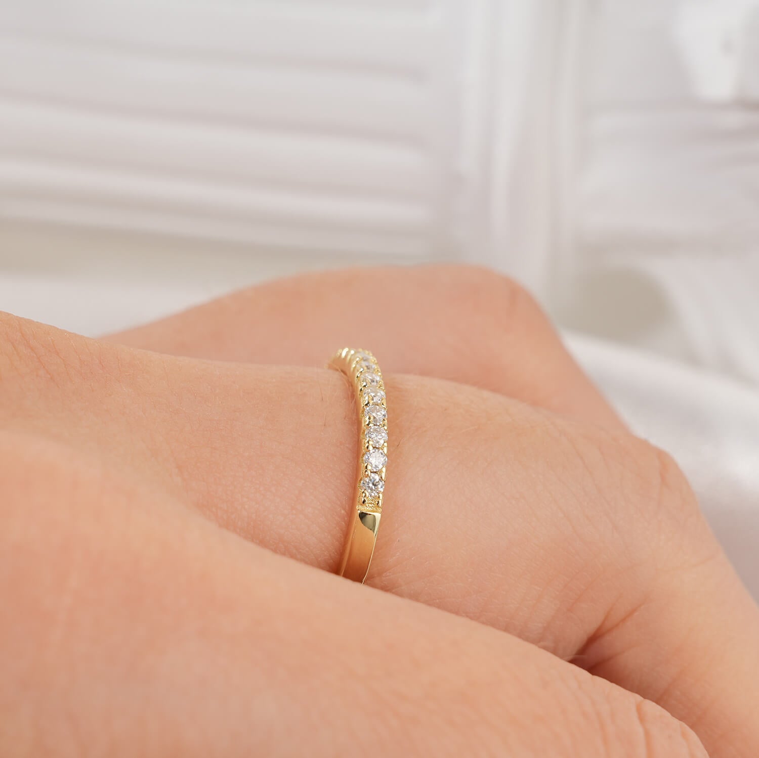 Moissanite Halfway Eternity Thin Wedding Band Ring