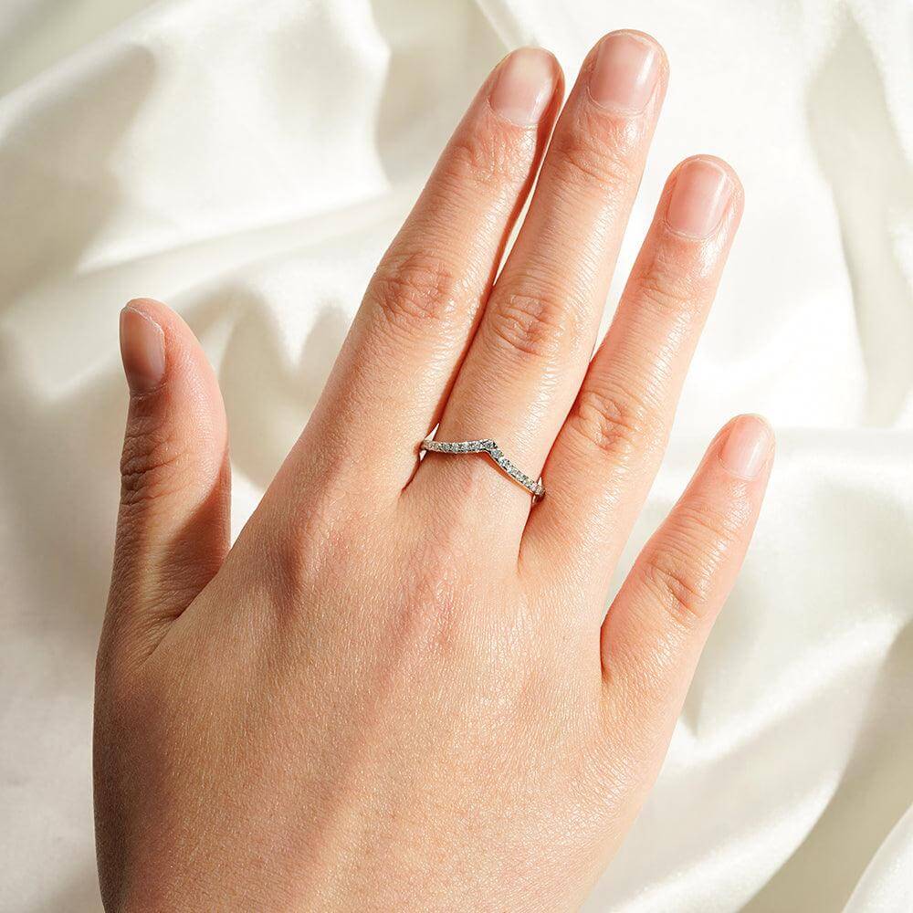 14K Gold Plated Chevron Curved Moissanite Wedding Ring