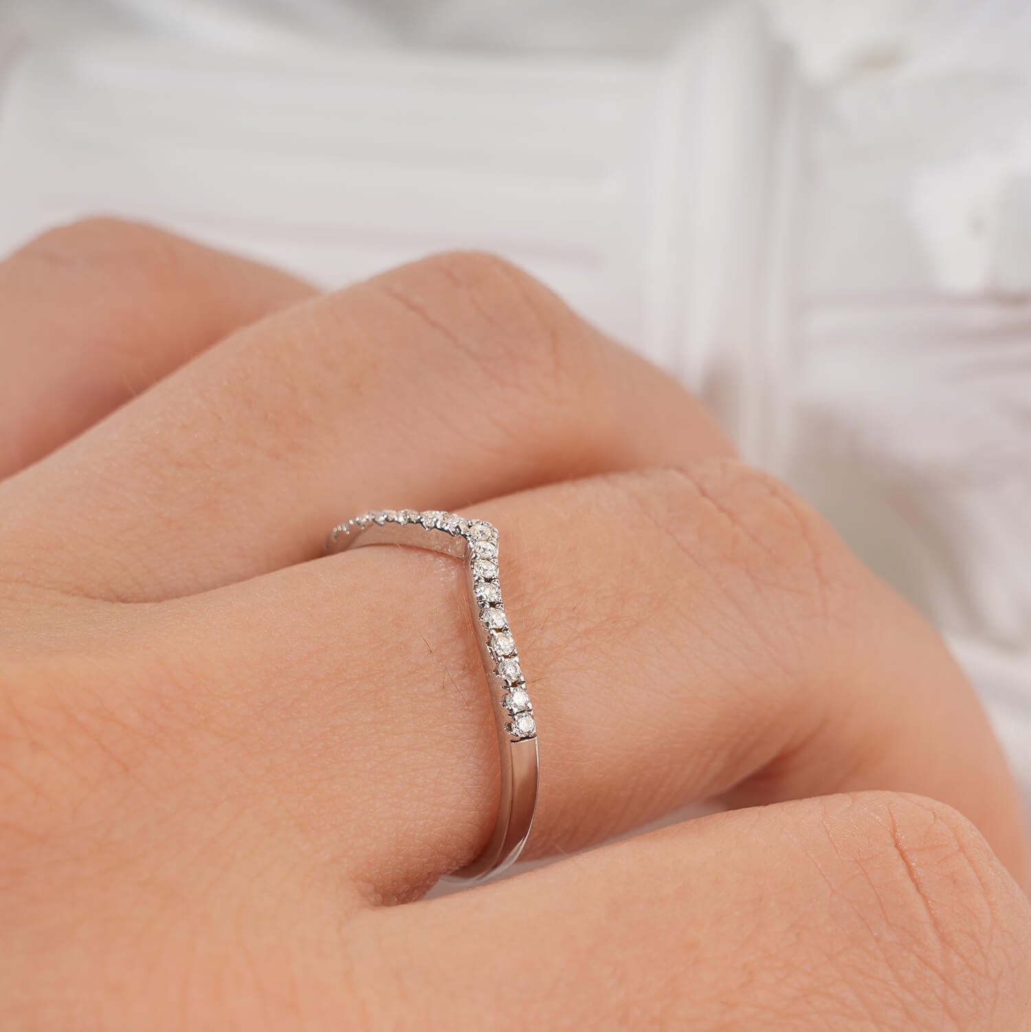 14K Gold Plated Chevron Curved Moissanite Wedding Ring