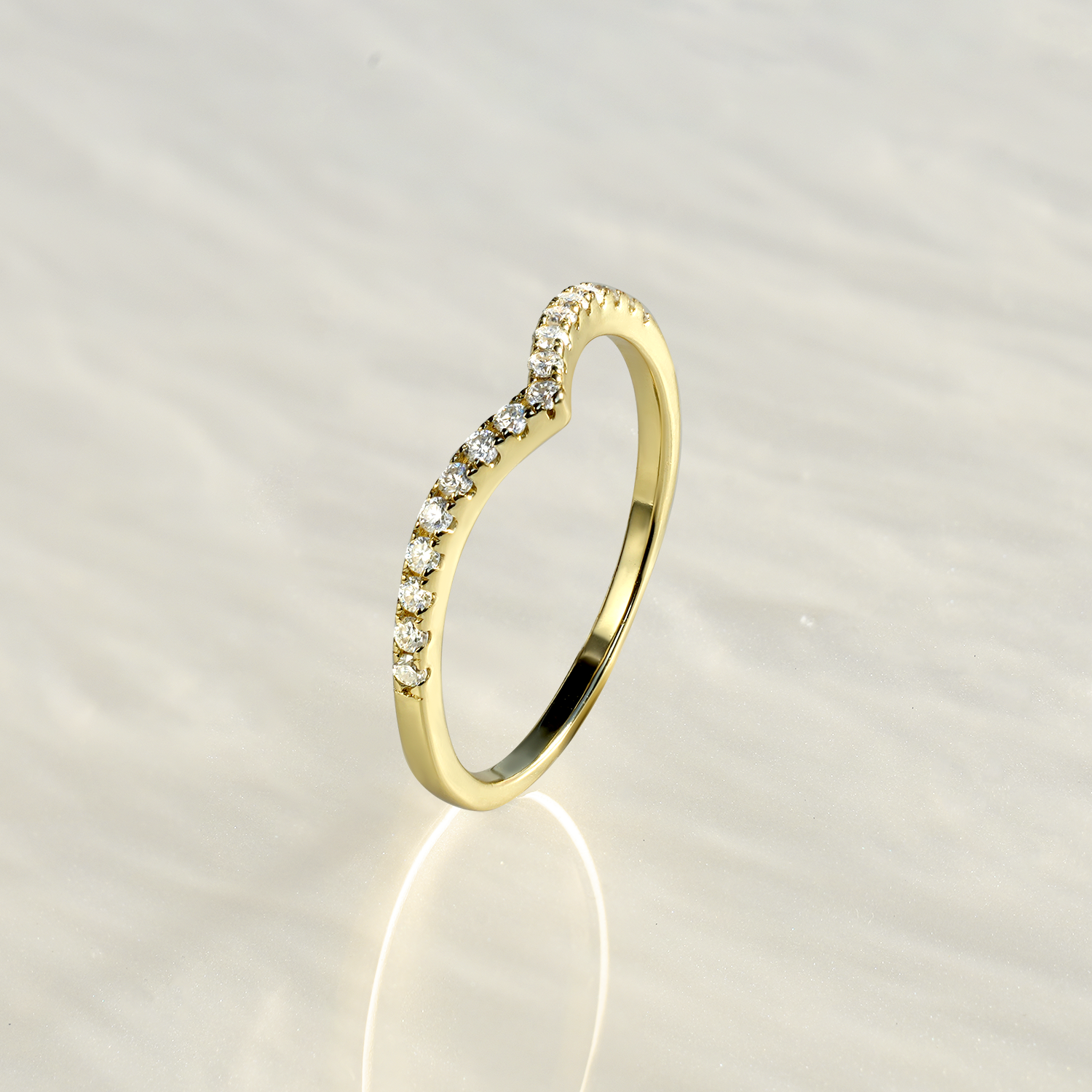 14K Gold Plated Chevron Curved Moissanite Wedding Ring