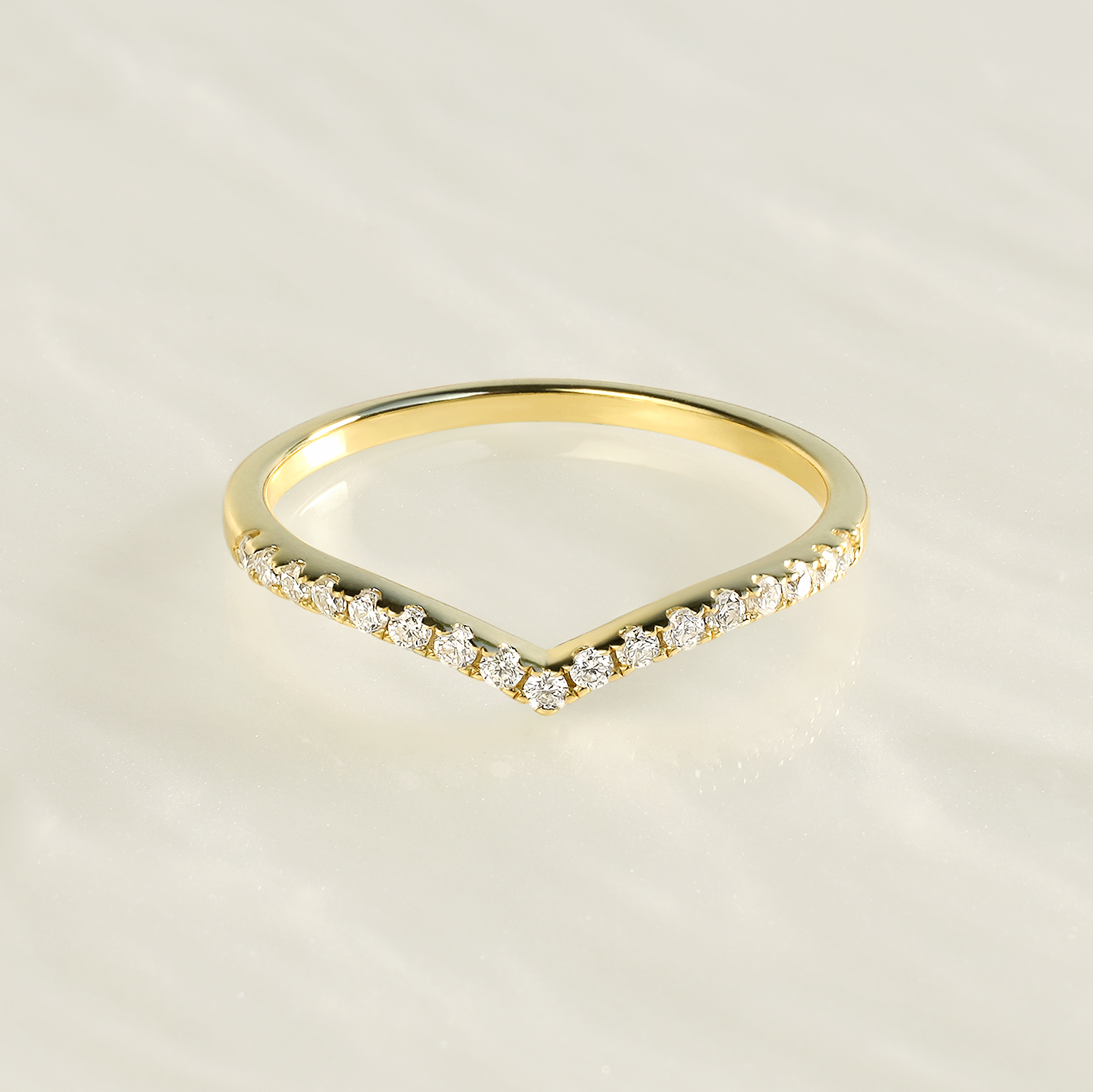 14K Gold Plated Chevron Curved Moissanite Wedding Ring