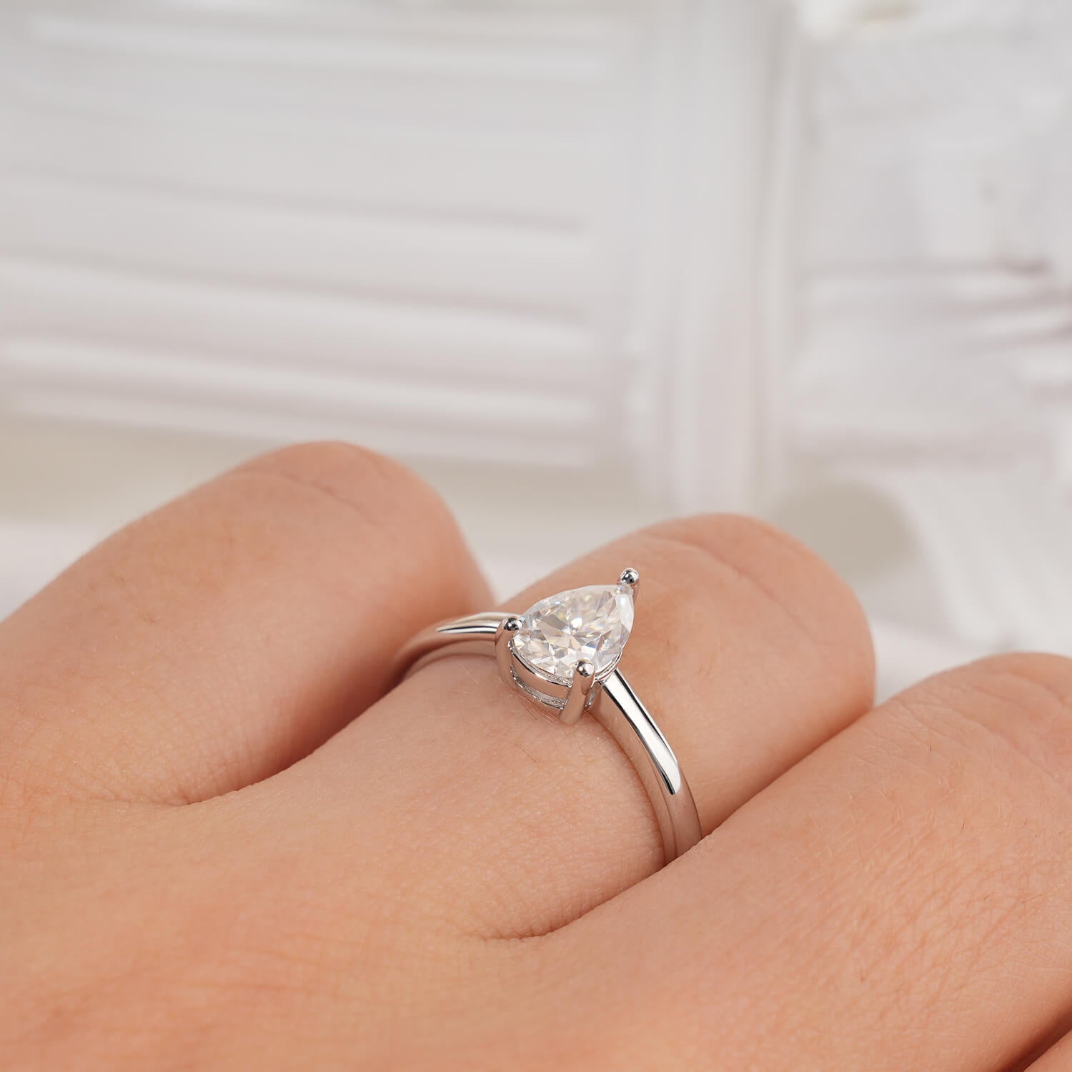Solitaire Pear Cut Moissanite Luxurious Engagement Ring