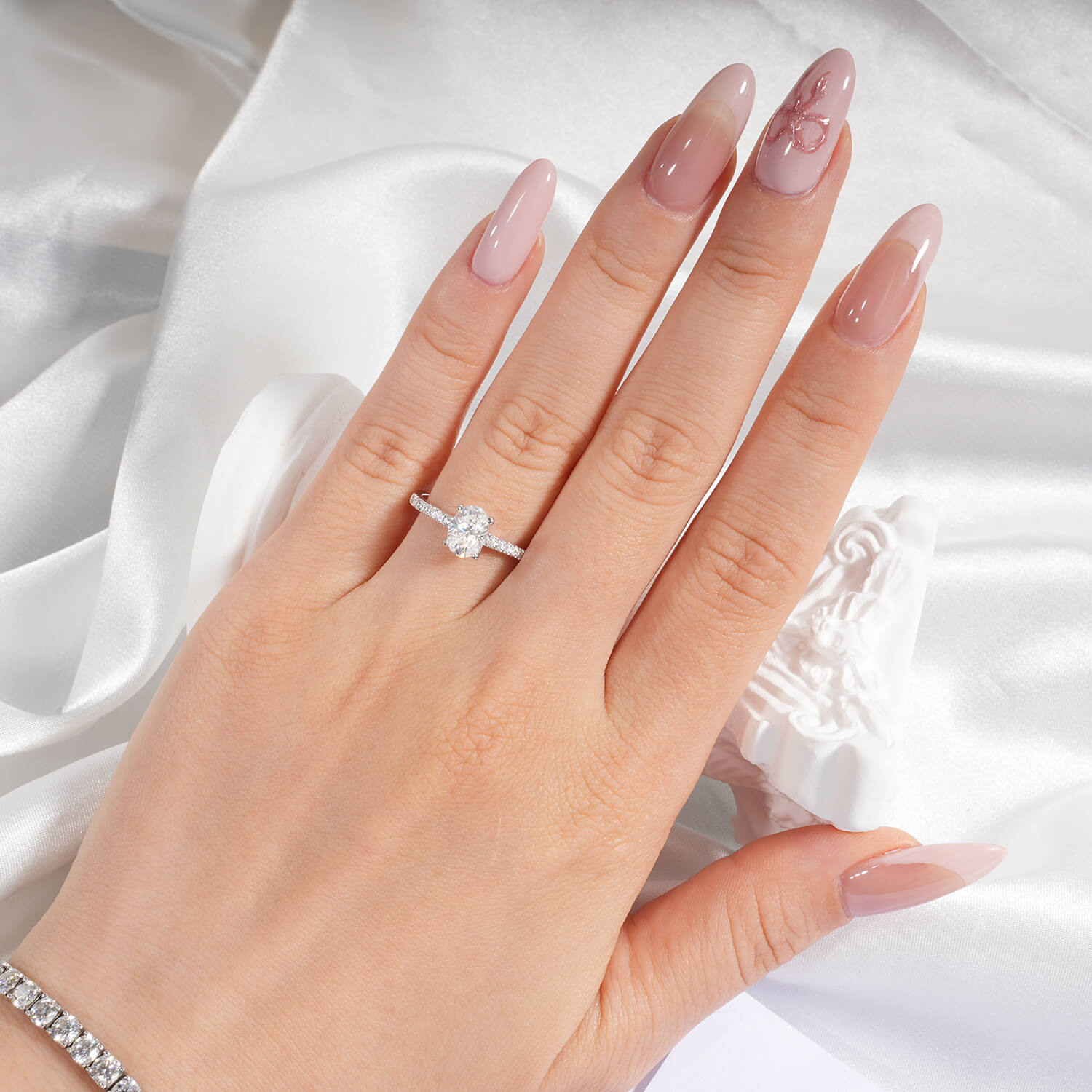 1CT Oval Pave Moissanite Engagement Ring