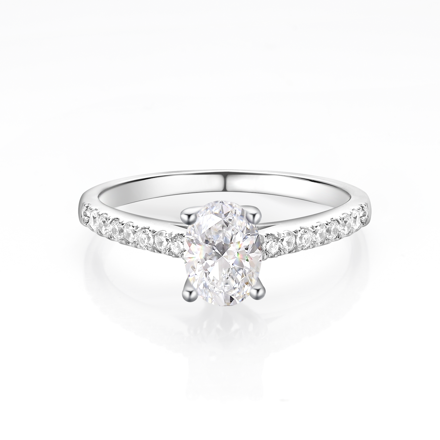1CT Oval Pave Moissanite Engagement Ring