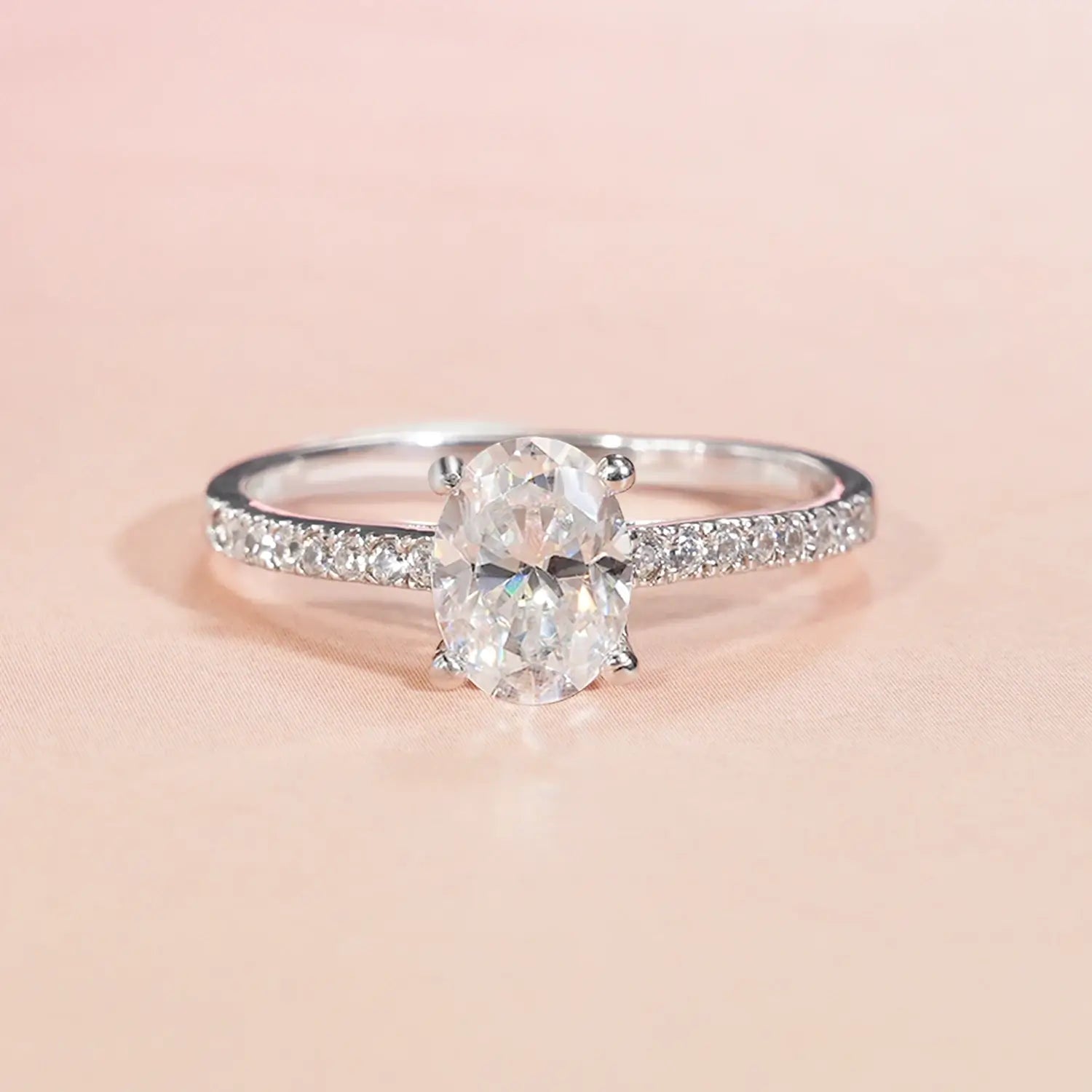 1CT Oval Pave Moissanite Engagement Ring