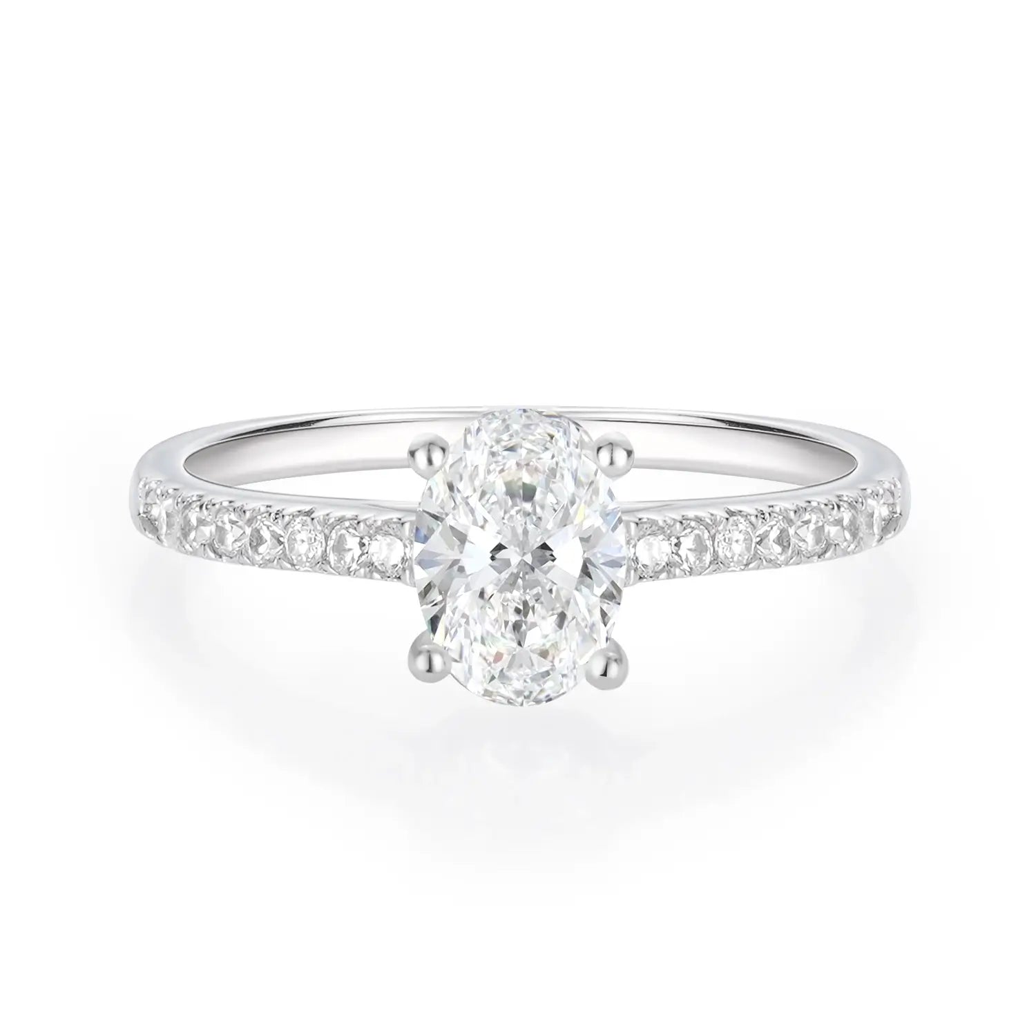 1CT Oval Pave Moissanite Engagement Ring