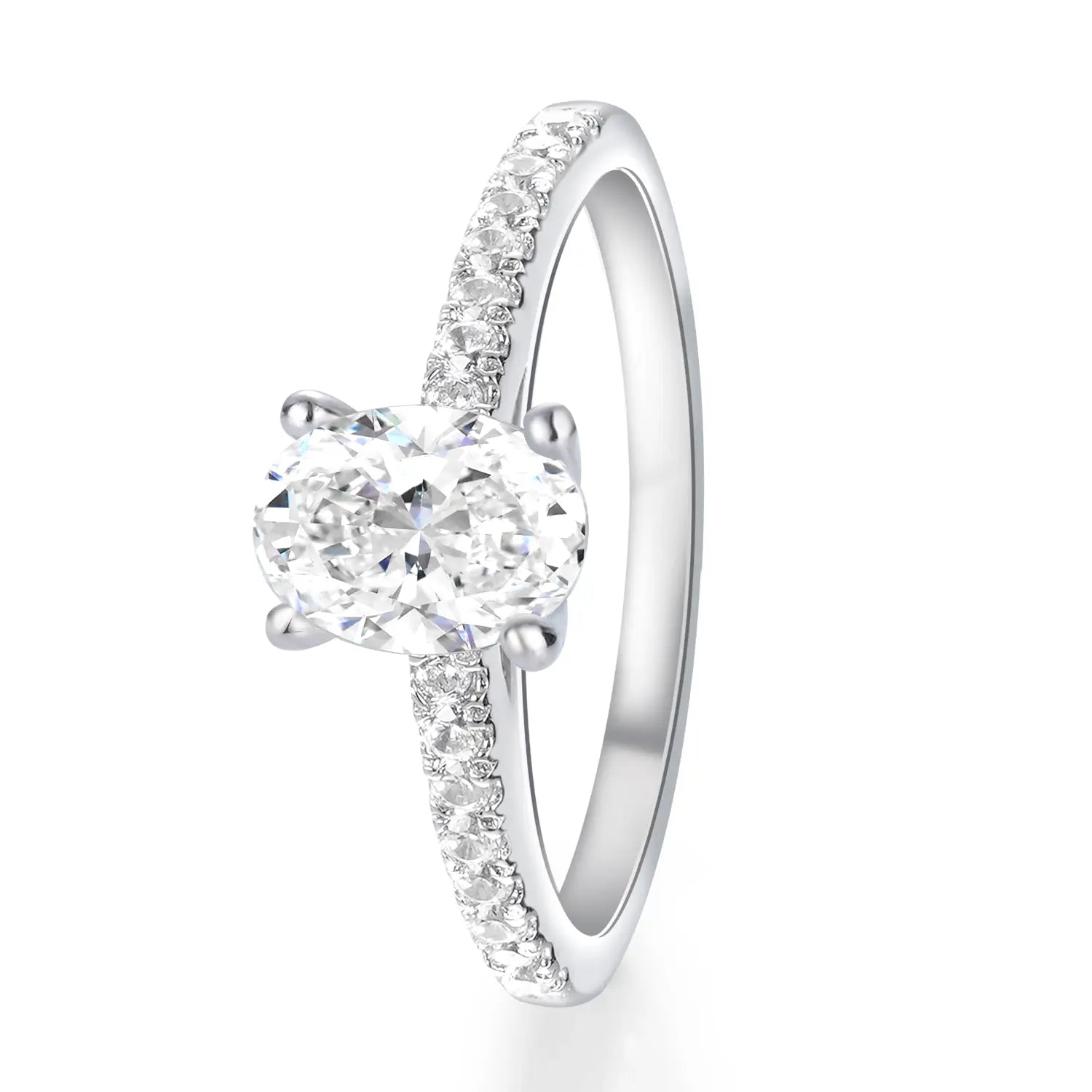 1CT Oval Pave Moissanite Engagement Ring