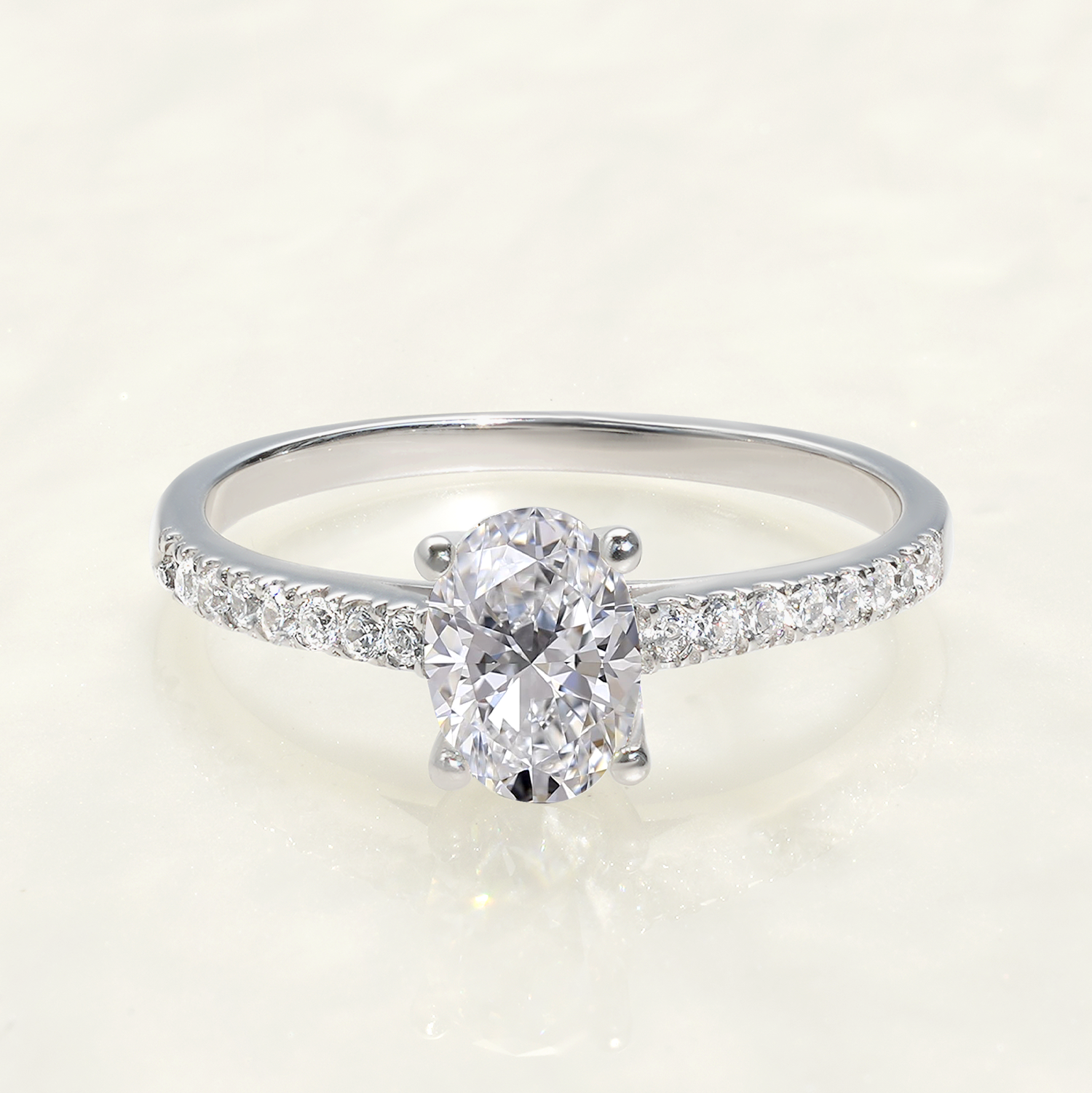 1CT Oval Pave Moissanite Engagement Ring