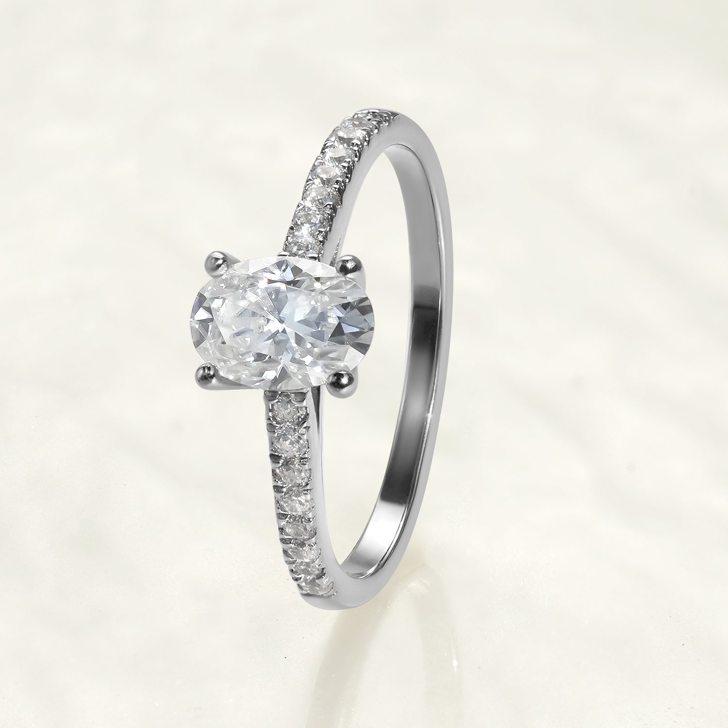 1CT Oval Pave Moissanite Engagement Ring