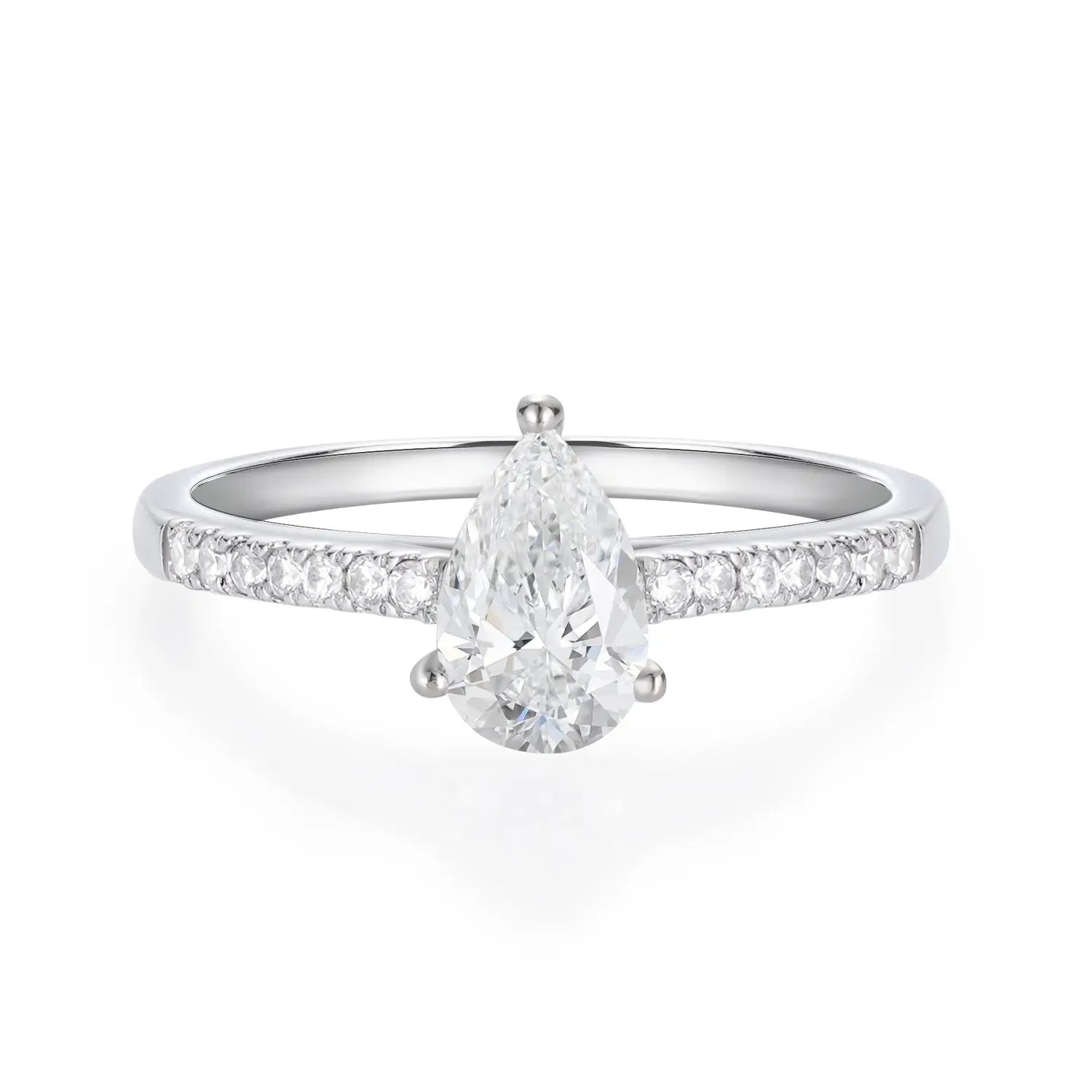 Solitaire Pear Pave Moissanite Cassic Engagement Ring