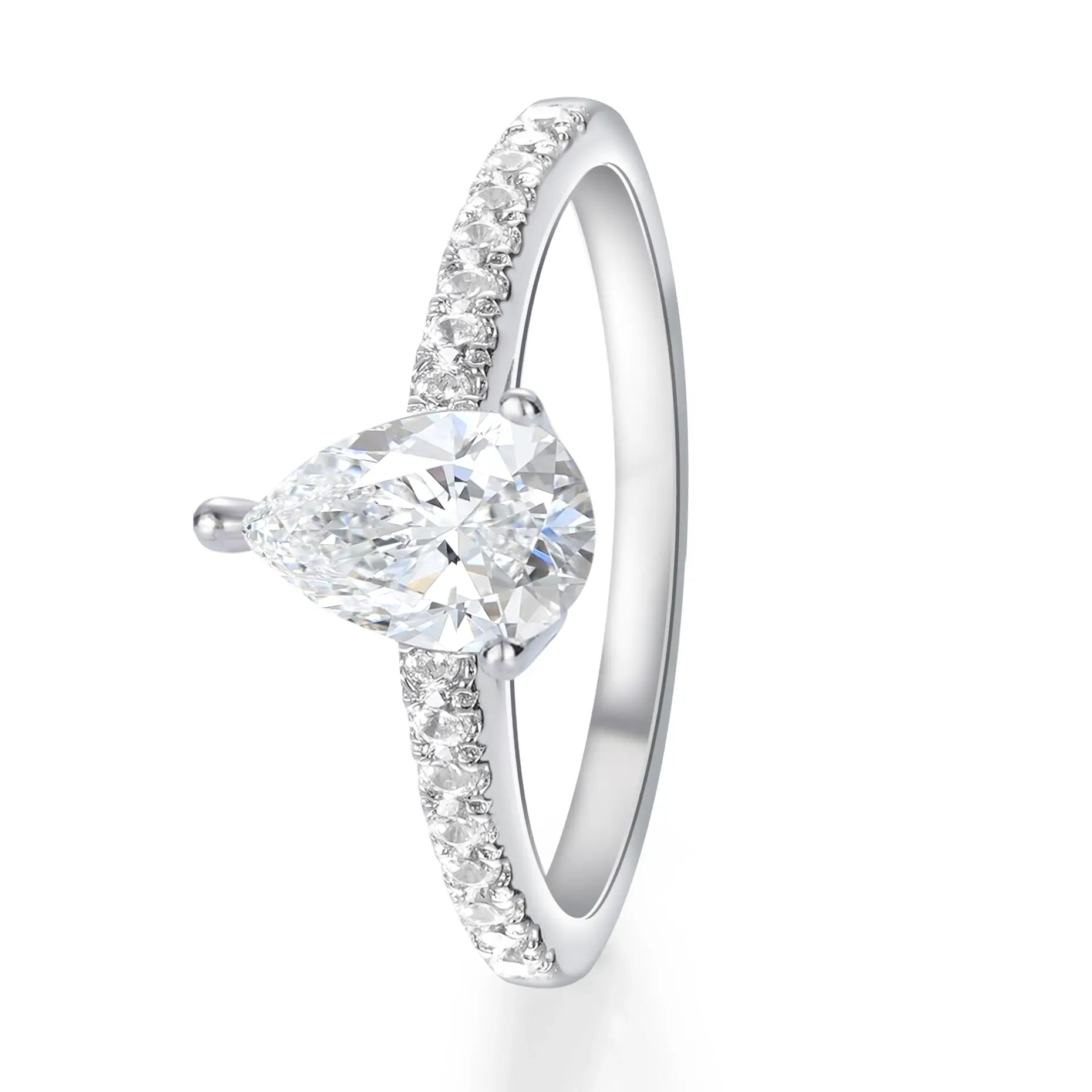 Solitaire Pear Pave Moissanite Cassic Engagement Ring