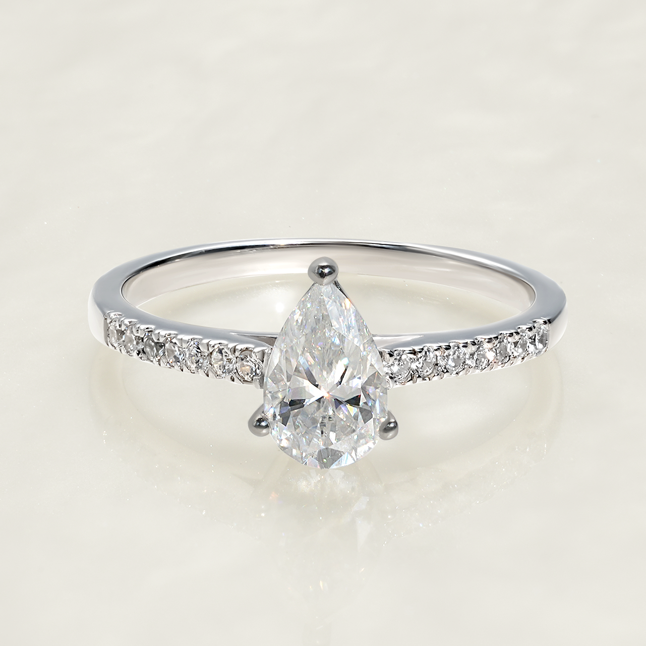 Solitaire Pear Pave Moissanite Cassic Engagement Ring