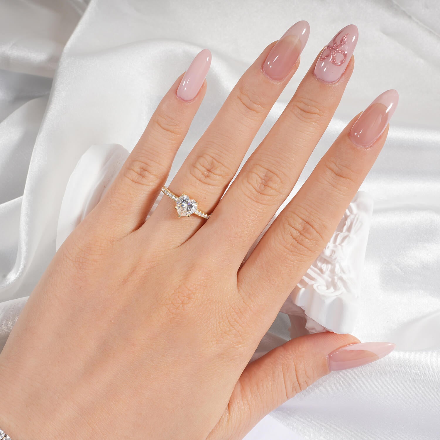 Heart Cut Moissanite Accents Engagement Ring