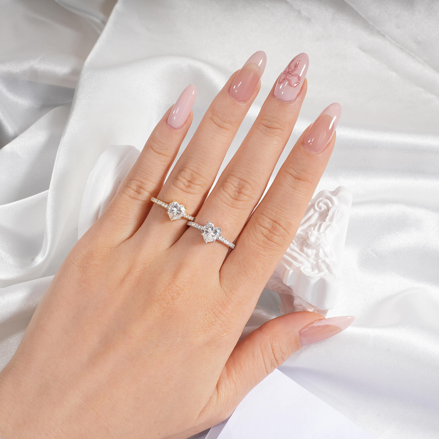 Heart Cut Moissanite Accents Engagement Ring