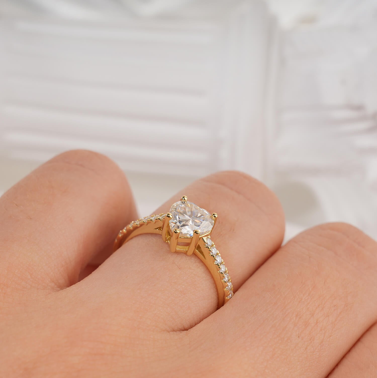 Heart Cut Moissanite Accents Engagement Ring