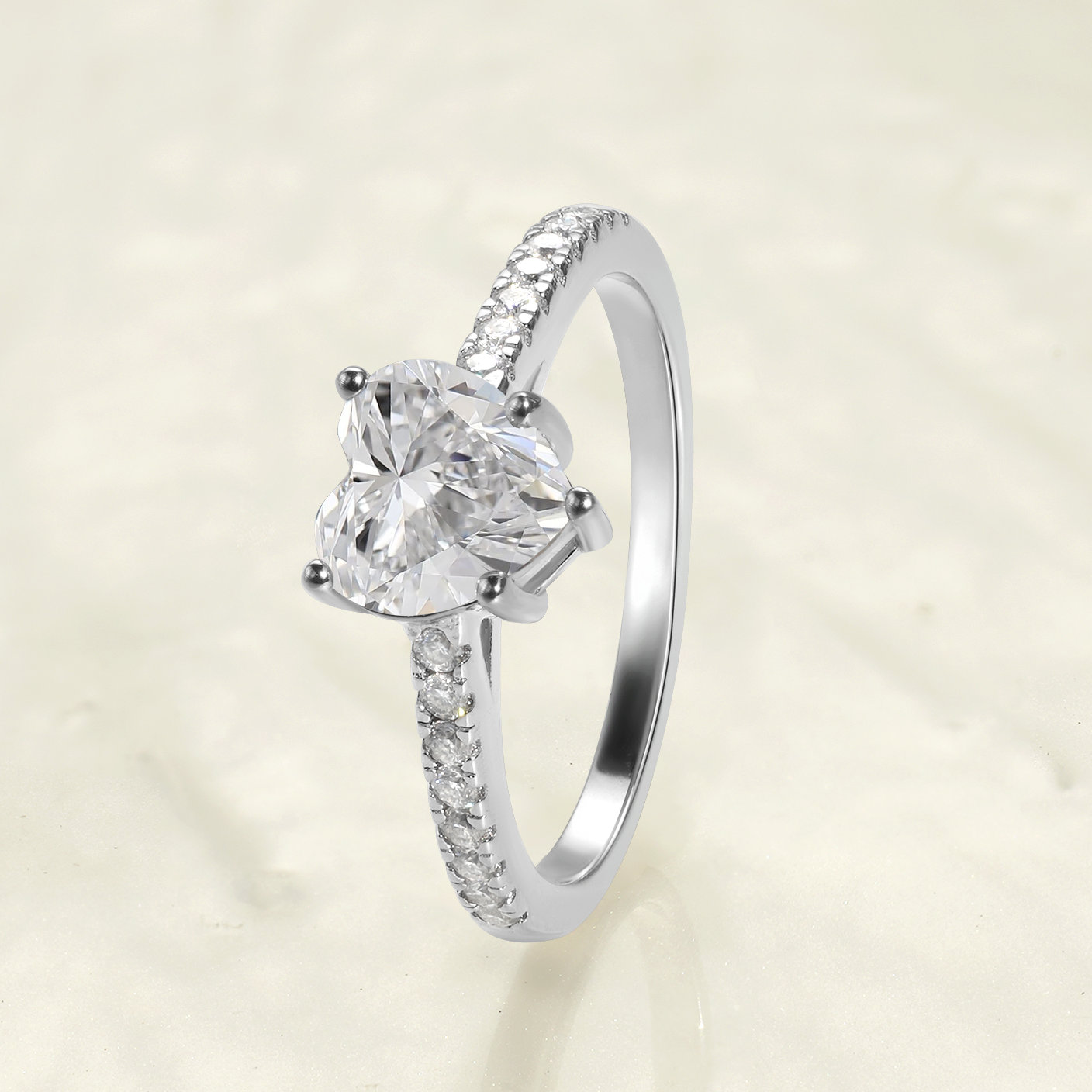 Heart Cut Moissanite Accents Engagement Ring