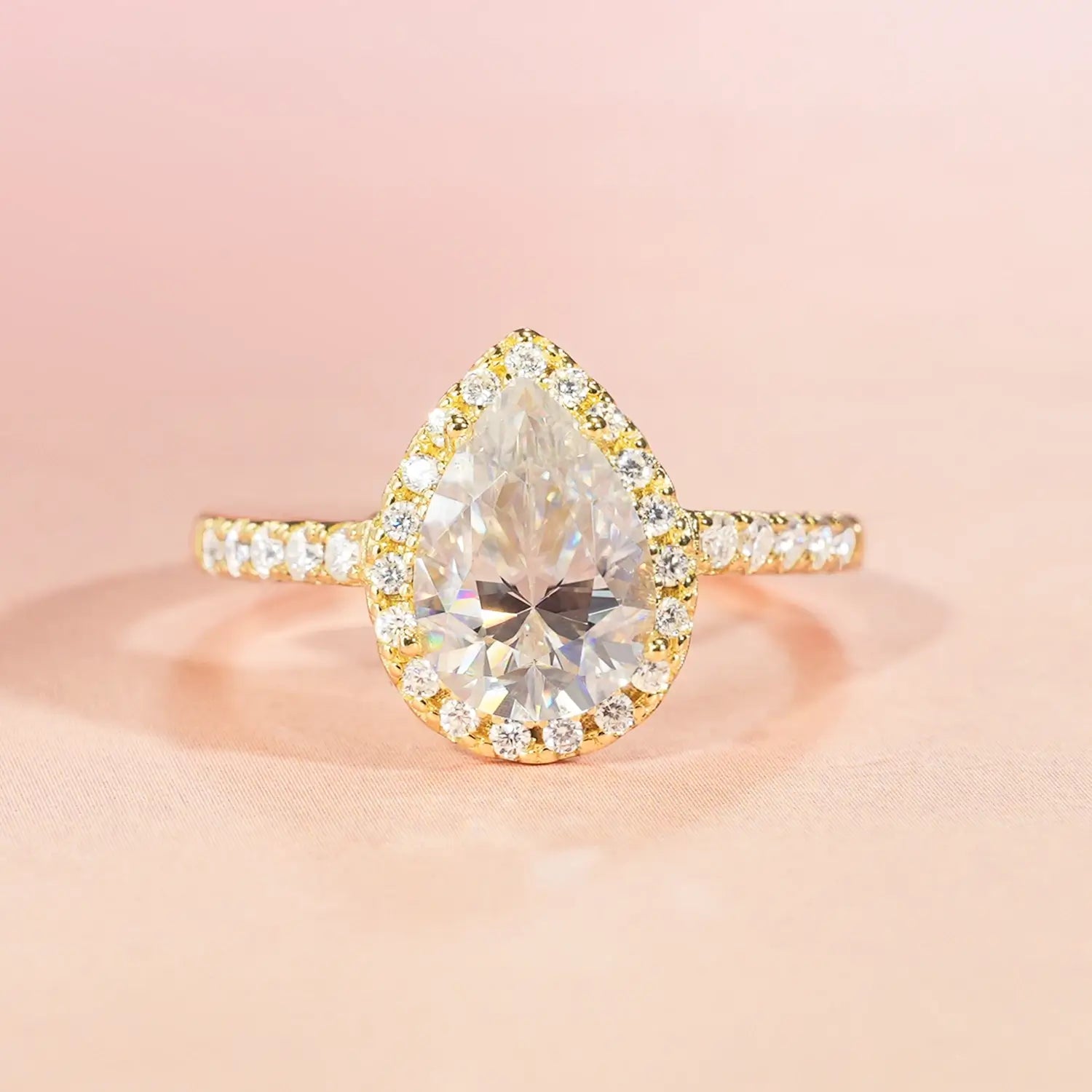 2CT Pear Cut Moissanite Halo Engagement Ring