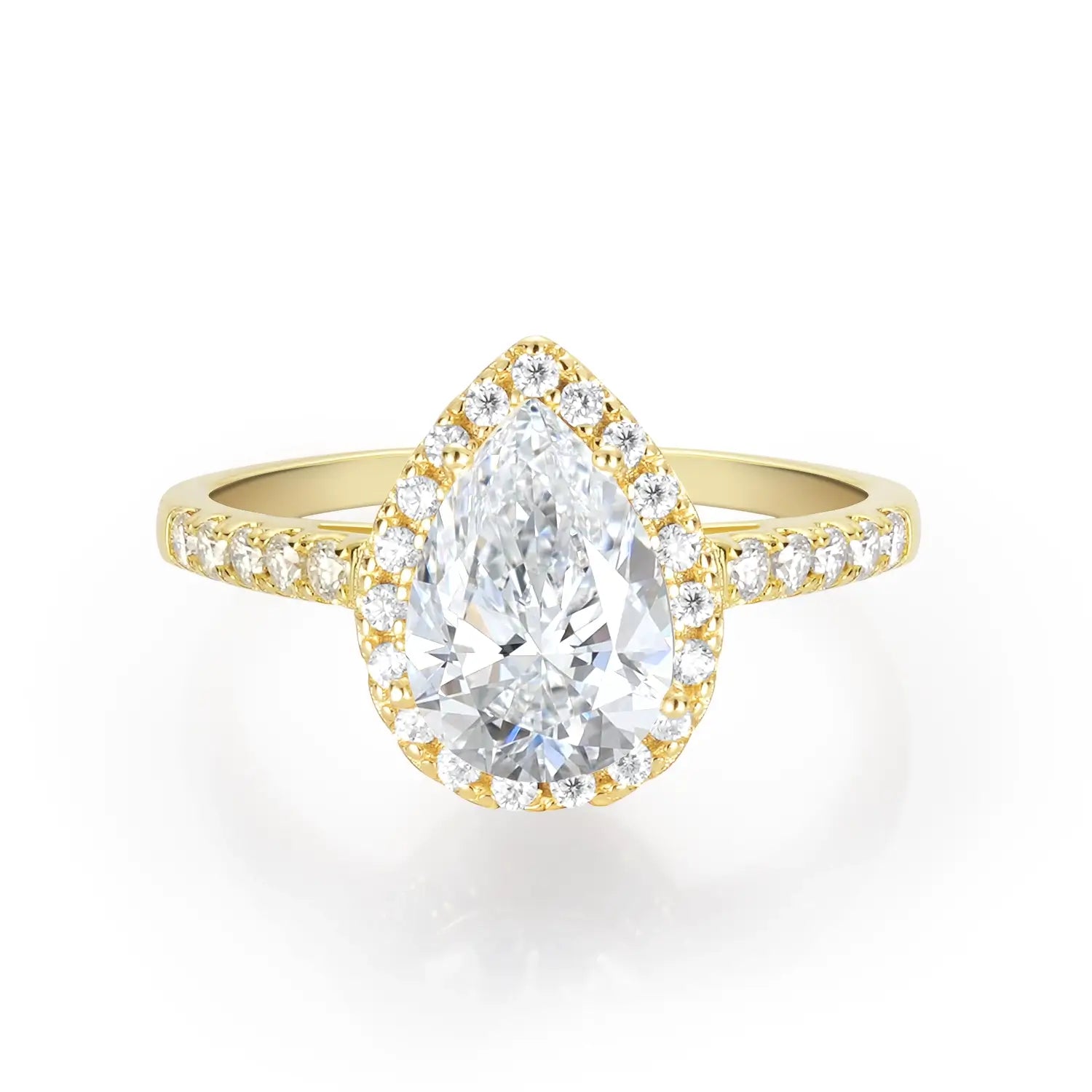 2CT Pear Cut Moissanite Halo Engagement Ring