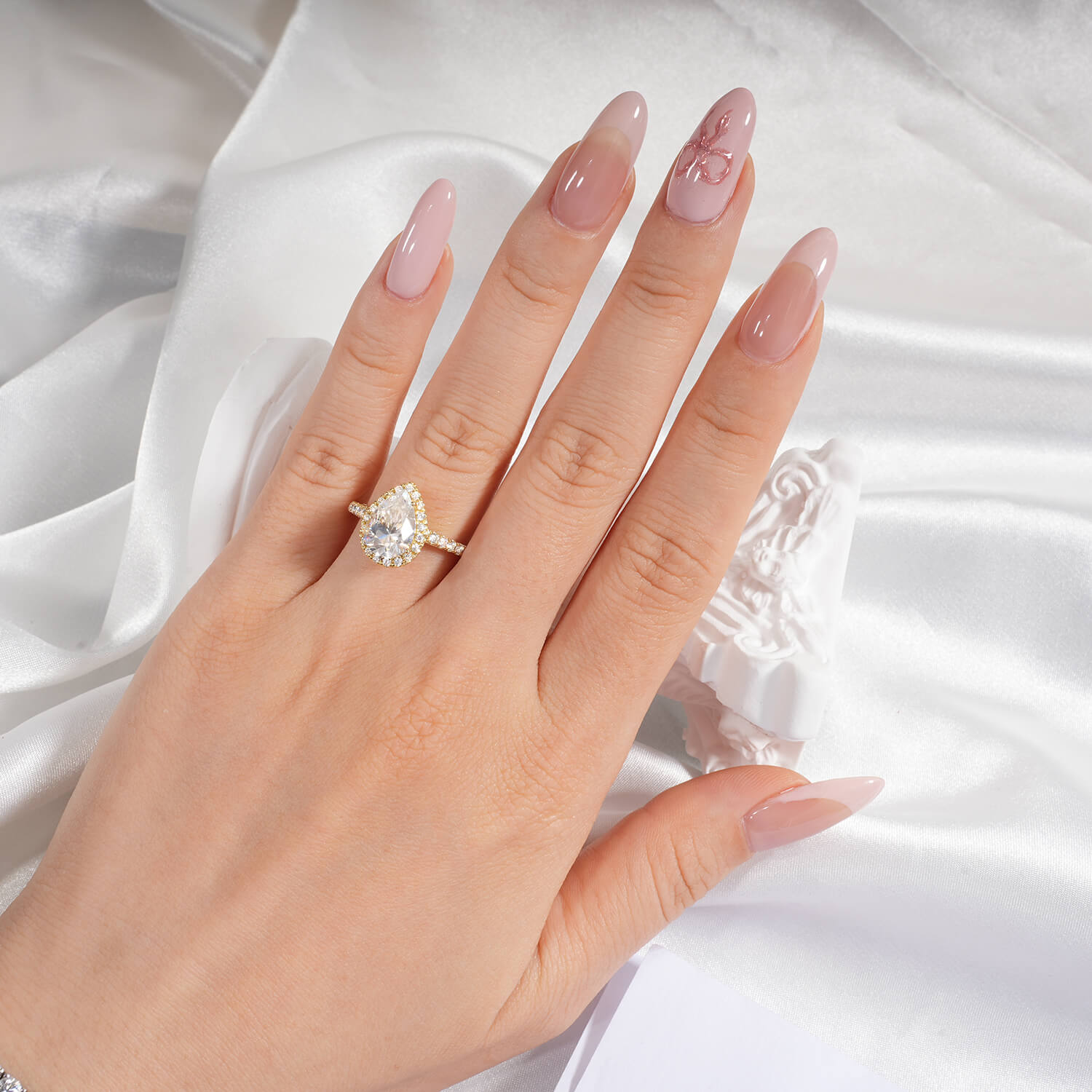 2CT Pear Cut Moissanite Halo Engagement Ring