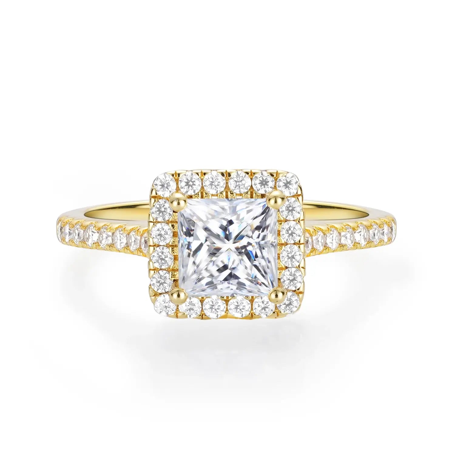 Princess Cut Squared Halo Moissanite Engagement Ring