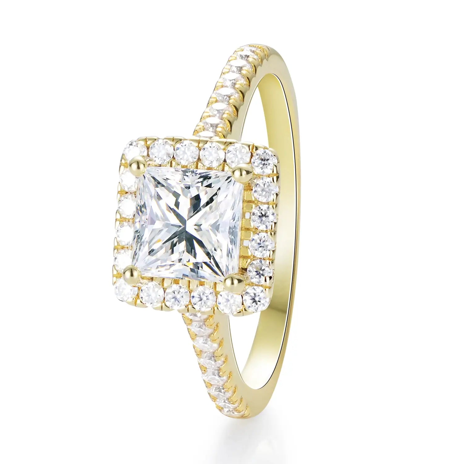 Princess Cut Squared Halo Moissanite Engagement Ring