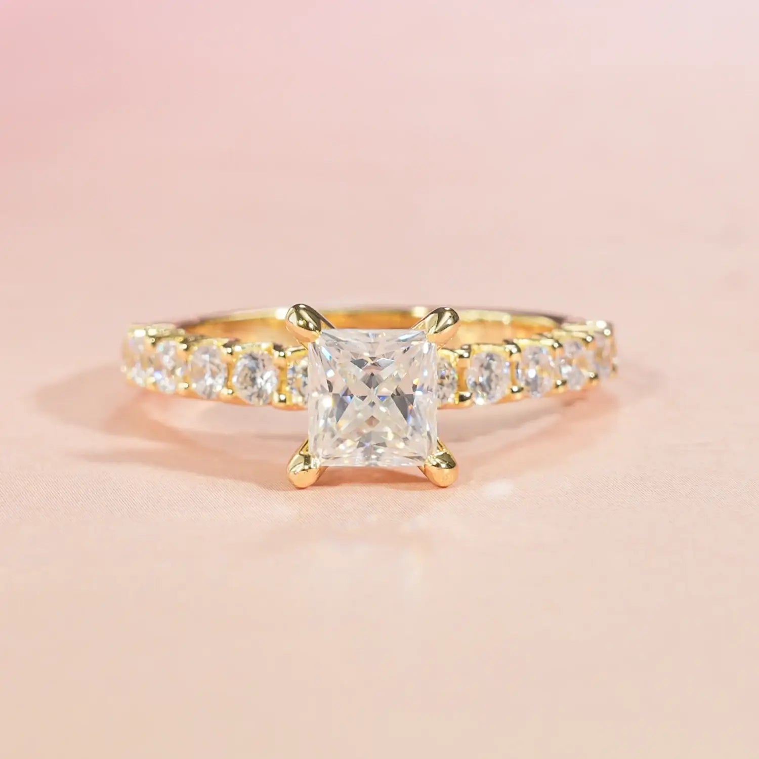 1CT Princess Cut Moissanite Accents Engagement Ring