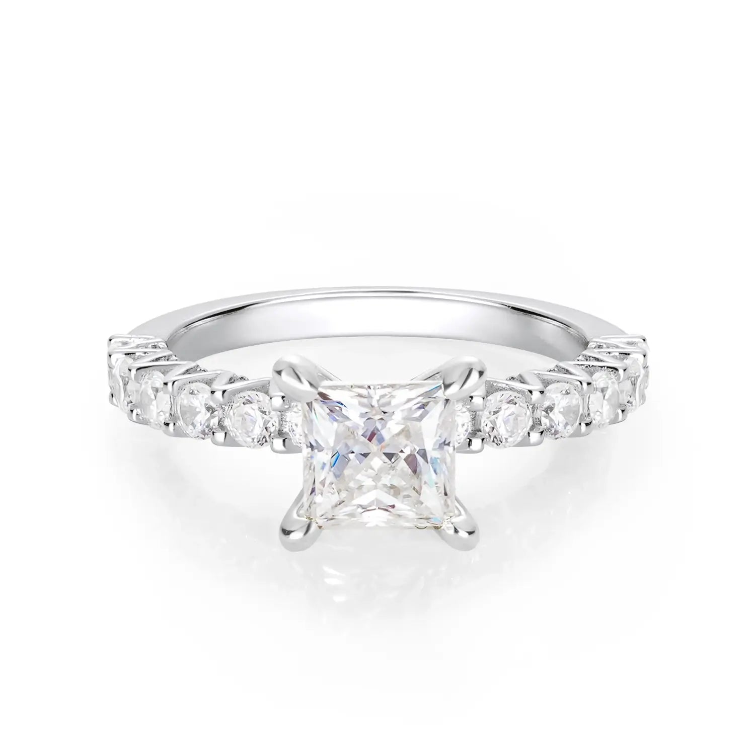 1CT Princess Cut Moissanite Accents Engagement Ring