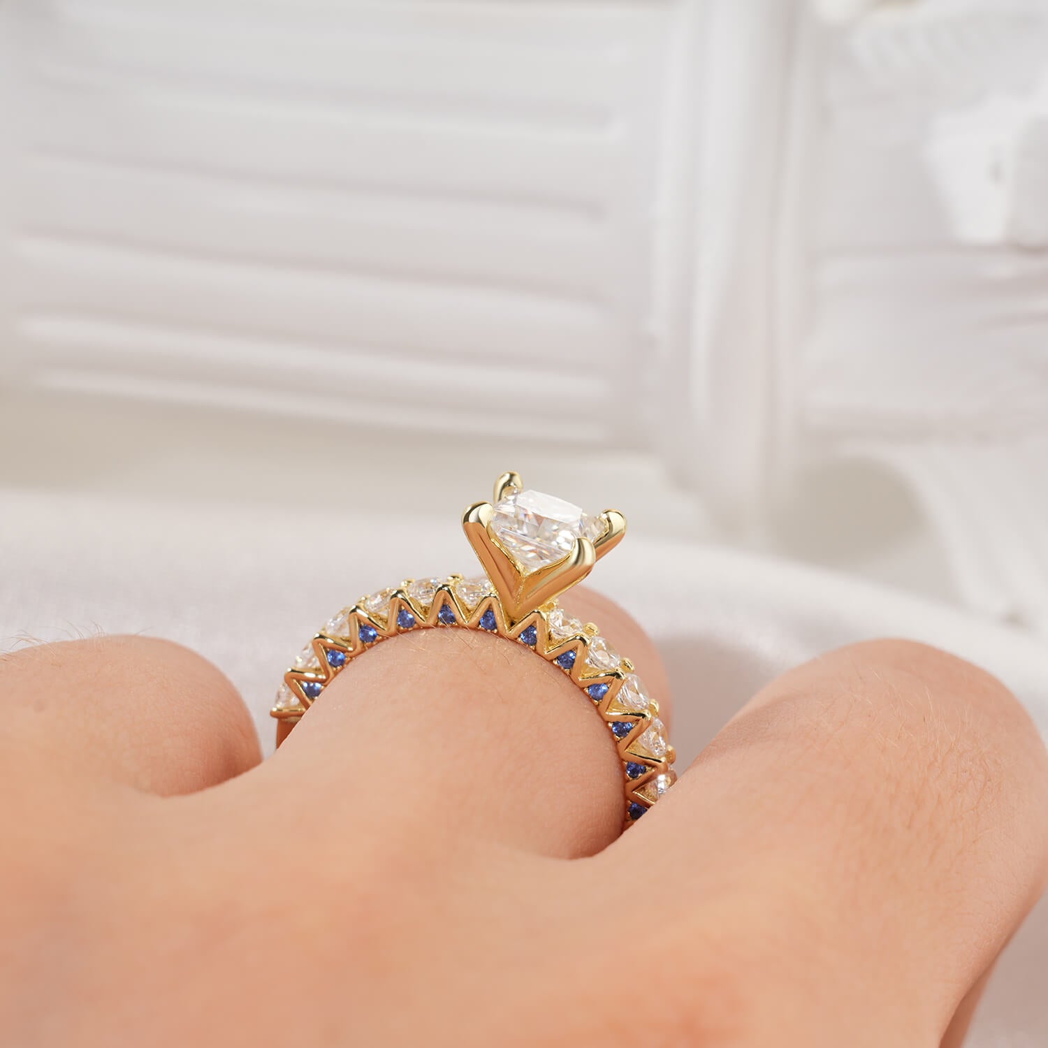 1CT Princess Cut Moissanite Accents Engagement Ring