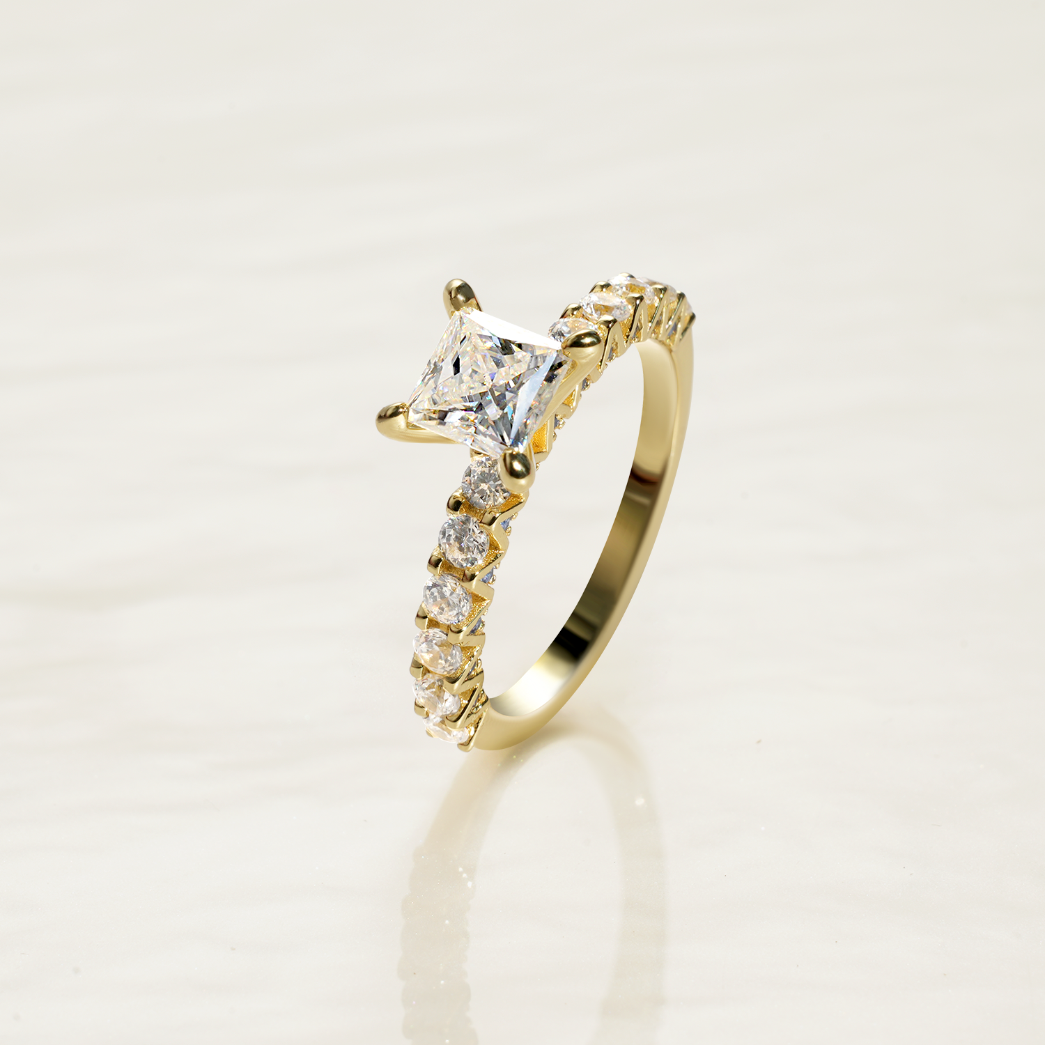 1CT Princess Cut Moissanite Accents Engagement Ring