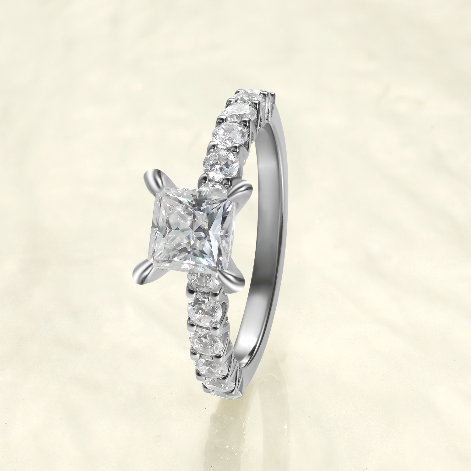 1CT Princess Cut Moissanite Accents Engagement Ring