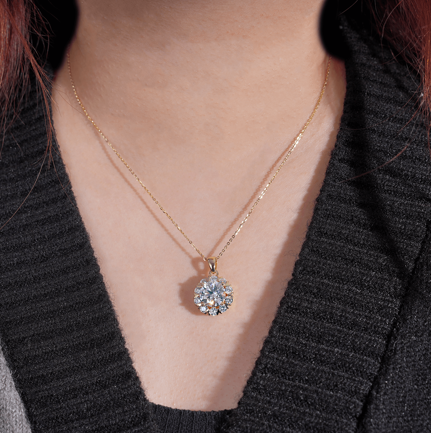 14K Gold Plated Aurora Petal Classic Six-Prong Moissanite Pendant