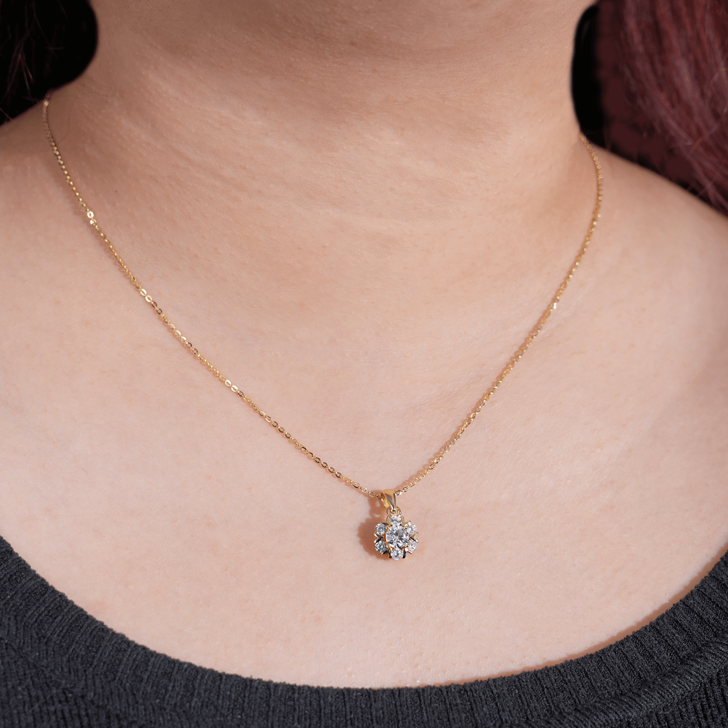 14K Gold Plated Aurora Petal Classic Six-Prong Moissanite Pendant