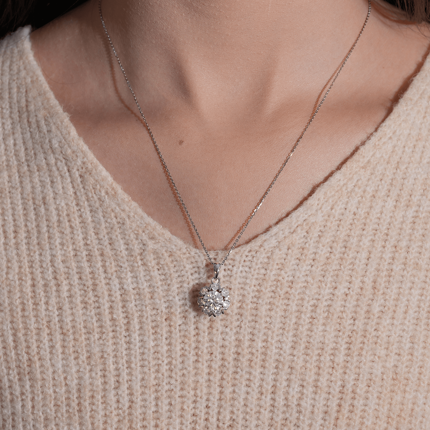 14K Gold Plated Aurora Petal Classic Six-Prong Moissanite Pendant