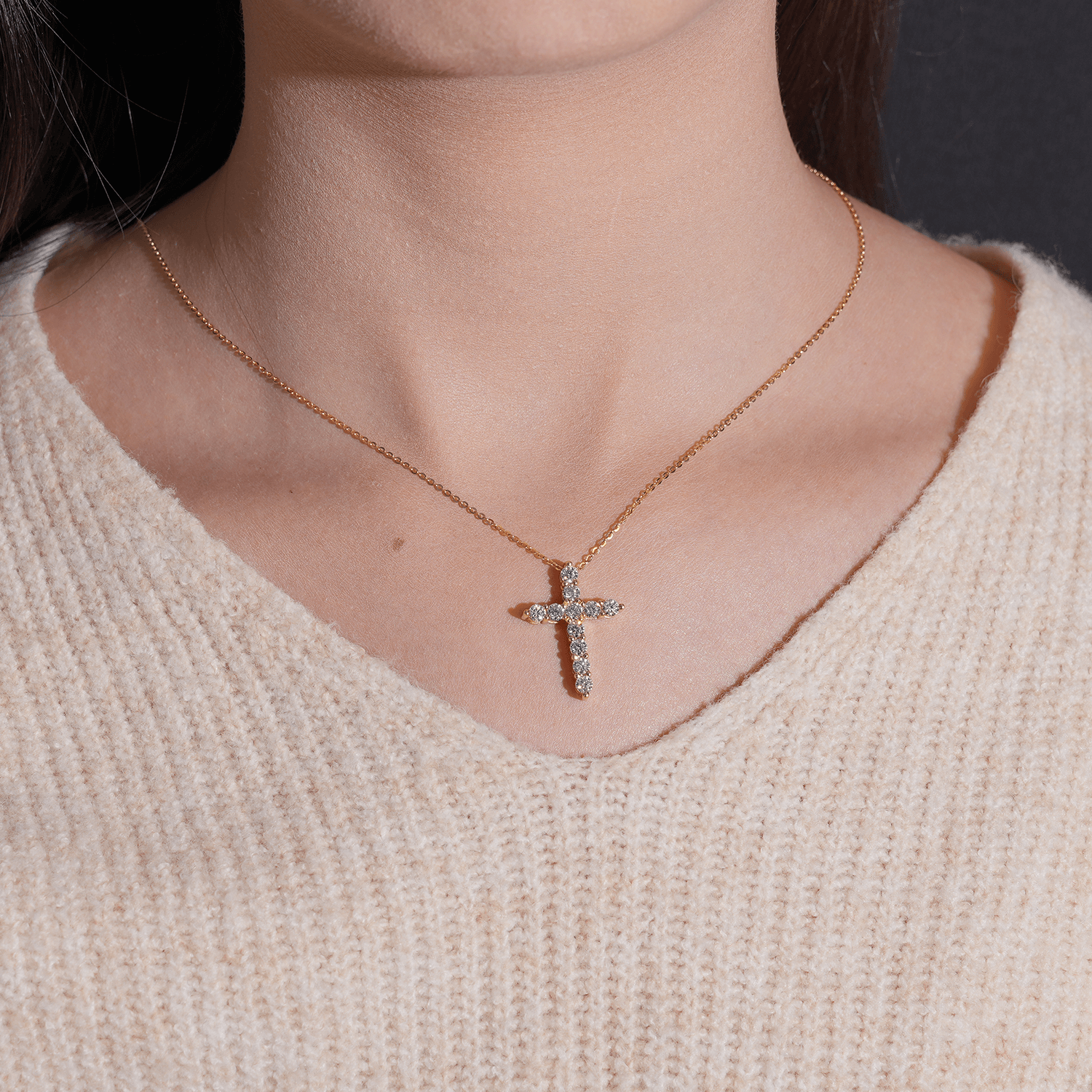 14K Gold Plated Cross Shared Moissanite Necklace